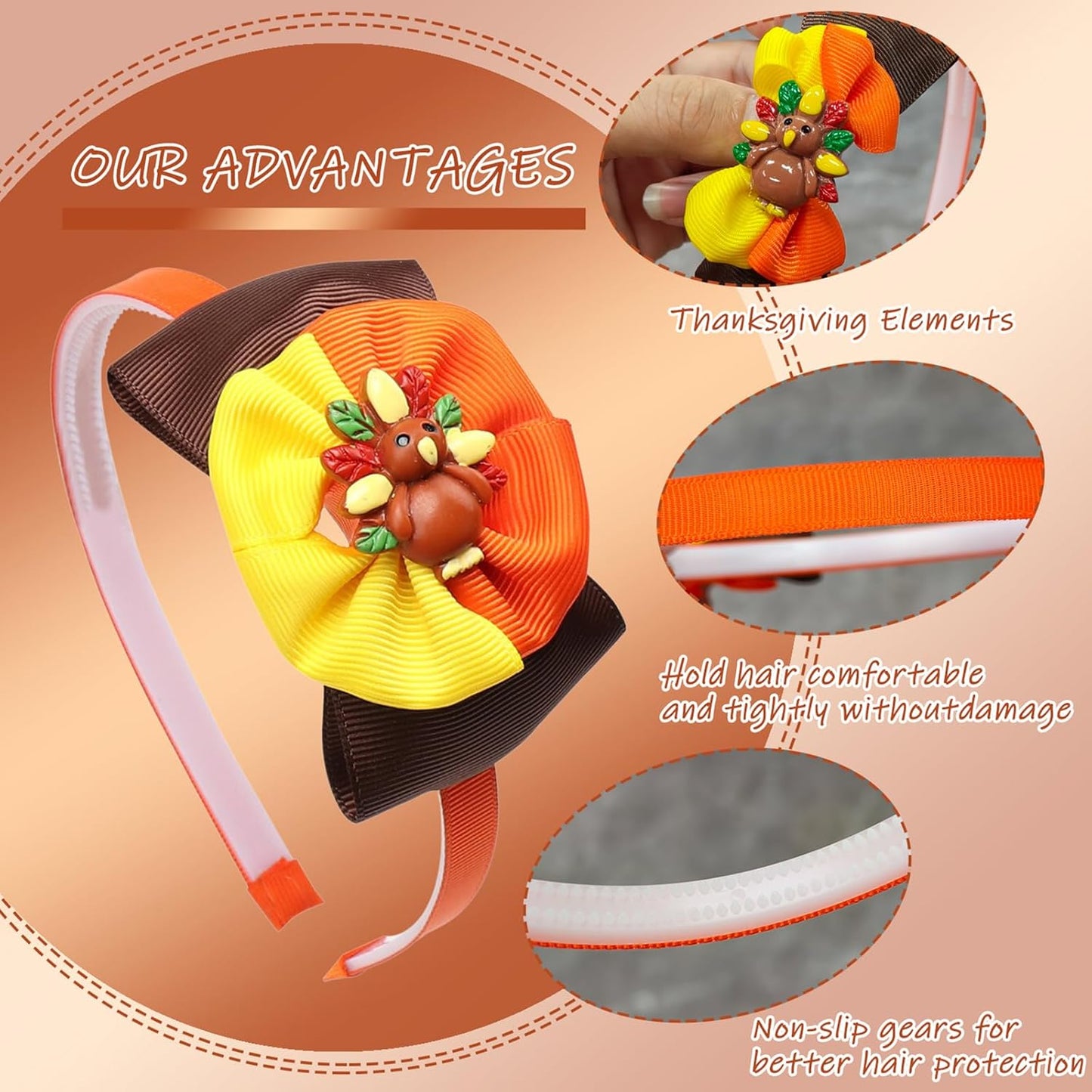 Thanksgiving Bow Headband Cute Turkey Hair Band for Girls Baby Thanksgiving Hair Accessories Party Gift Thanksgiving Hair Band for Kids Girls