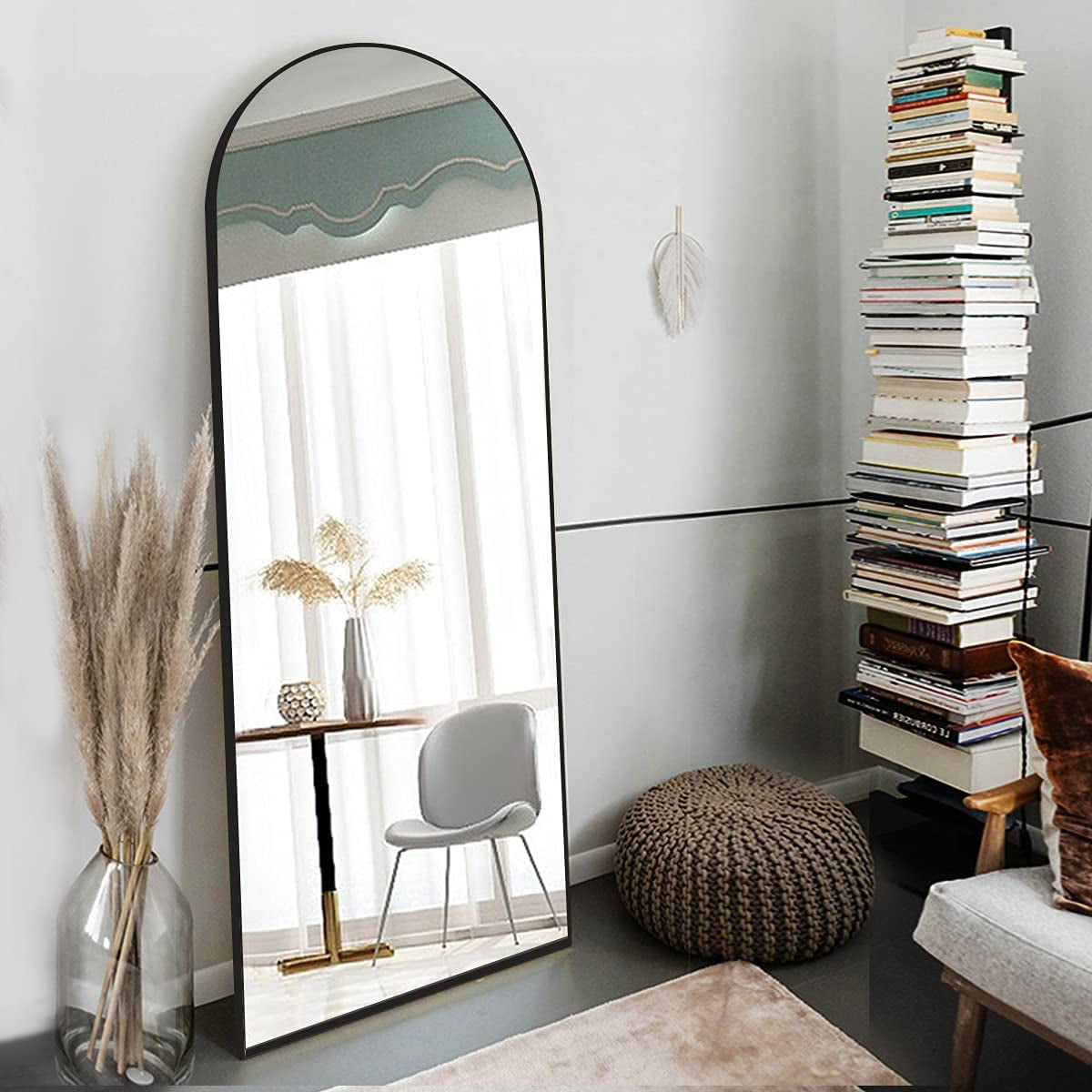 Full Length Mirror, 65"X22" Arched Full Body Mirror, Hanging, Leaning or Standing, Wall Mounted for Bedroom Living Room, Black