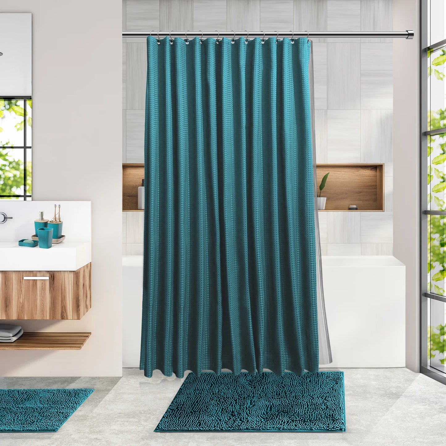 22 Piece Bamboo Bathroom Sets, Teal Blue Bathroom Accessories Sets for Minimalistic Bathroom Décor