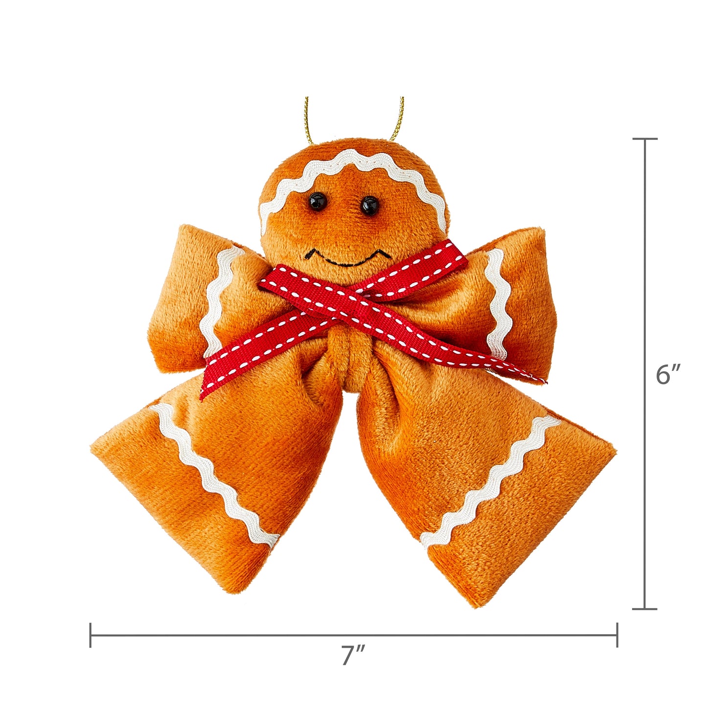 Brown Gingerbread Man Bow Christmas Ornament, 6", by
