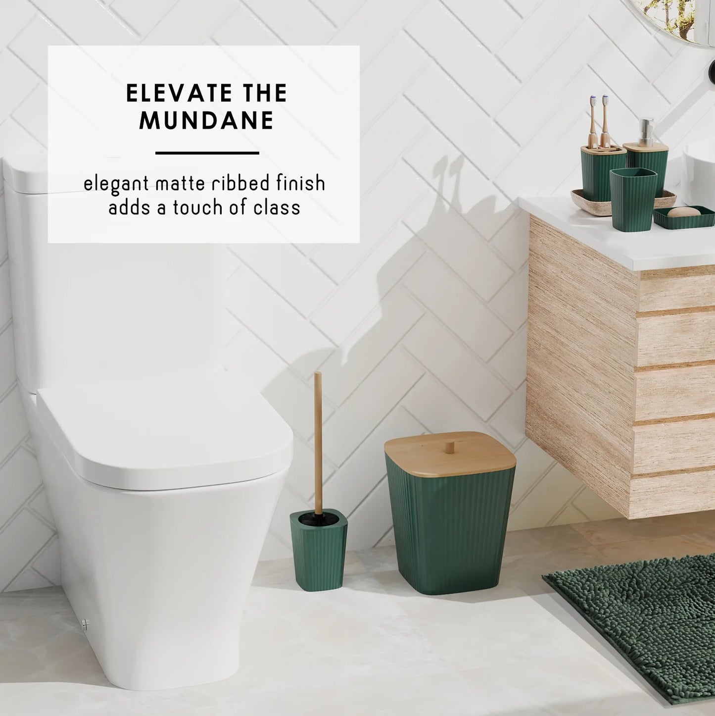 22 Piece Bamboo Bathroom Sets, Hunter Green Bathroom Accessories Sets for Minimalistic Bathroom Décor