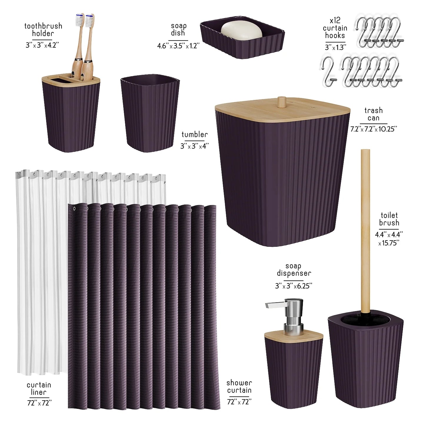 20 Piece Bamboo Bathroom Sets, Purple Bathroom Accessories Sets for Minimalistic Bathroom Décor