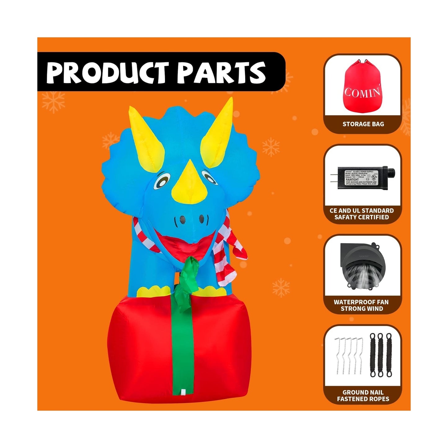 COMIN 5 FT Christmas Inflatables Outdoor Decorations Blow up Dinosaur Inflata...