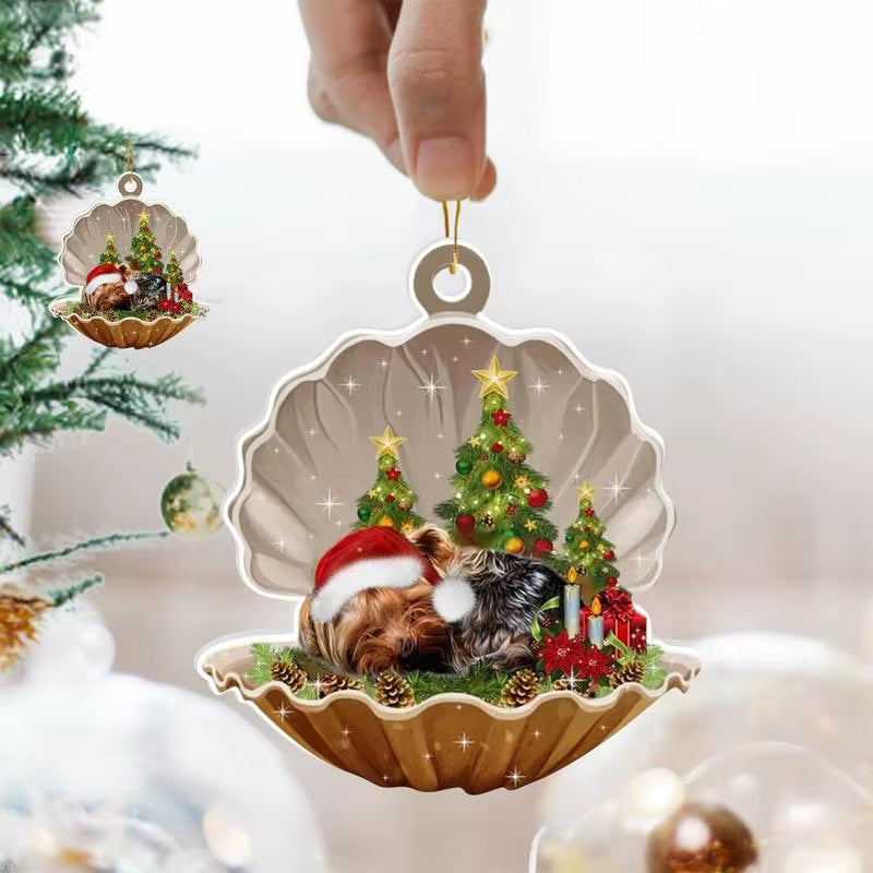 2024 2D Shell Christmas Dog Oranments Xmas Tree Flat Hanging Pendant Merry Navidad Decor Natal Gift for Kids Noel Happy New Year