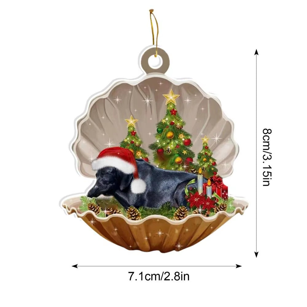 2024 2D Shell Christmas Dog Oranments Xmas Tree Flat Hanging Pendant Merry Navidad Decor Natal Gift for Kids Noel Happy New Year