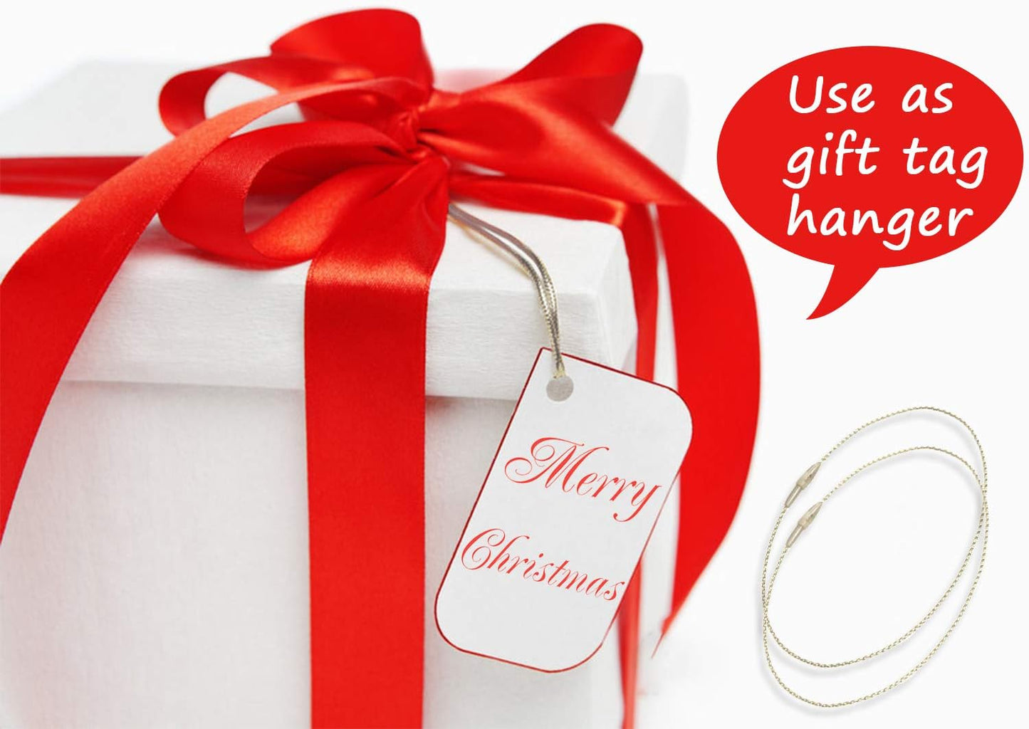 200Pcs Christmas Ornaments String Hanger Silver Precut Ribbon Hook for Christmas Tree Ornament Decorations with Snap Fastener