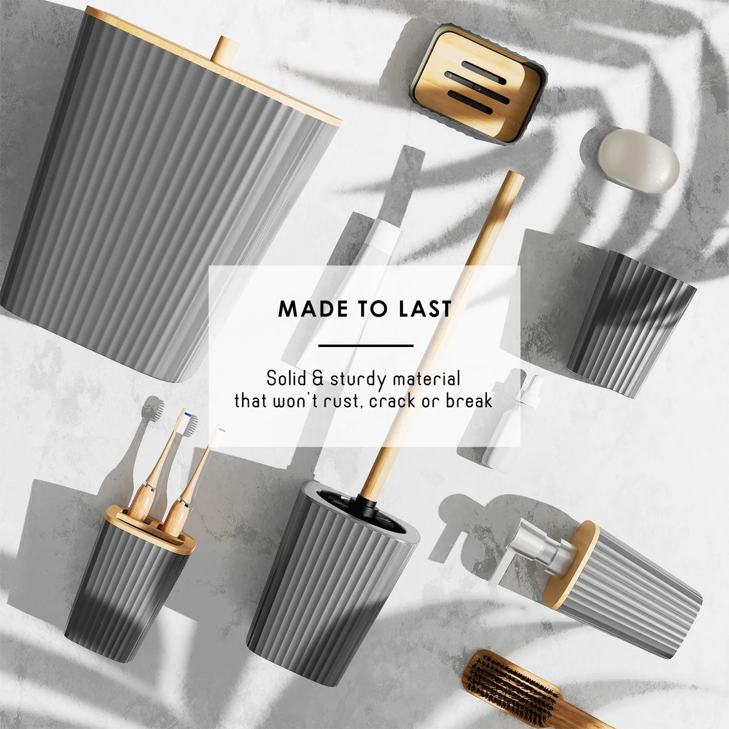 20 Piece Bamboo Bathroom Sets, Gray Bathroom Accessories Sets for Minimalistic Bathroom Décor