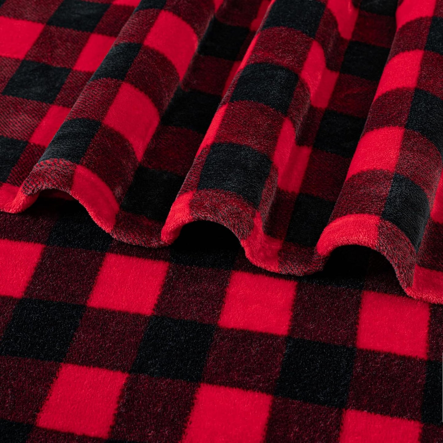 Black and Red Buffalo Plaid Fleece Bed Blanket King Size, Soft Checkered Flannel Blanket for Sofa, Plaid Christmas Couch Throw Bed, Warm Cozy Decorative Blanket Fall Decor Gift, 90X90