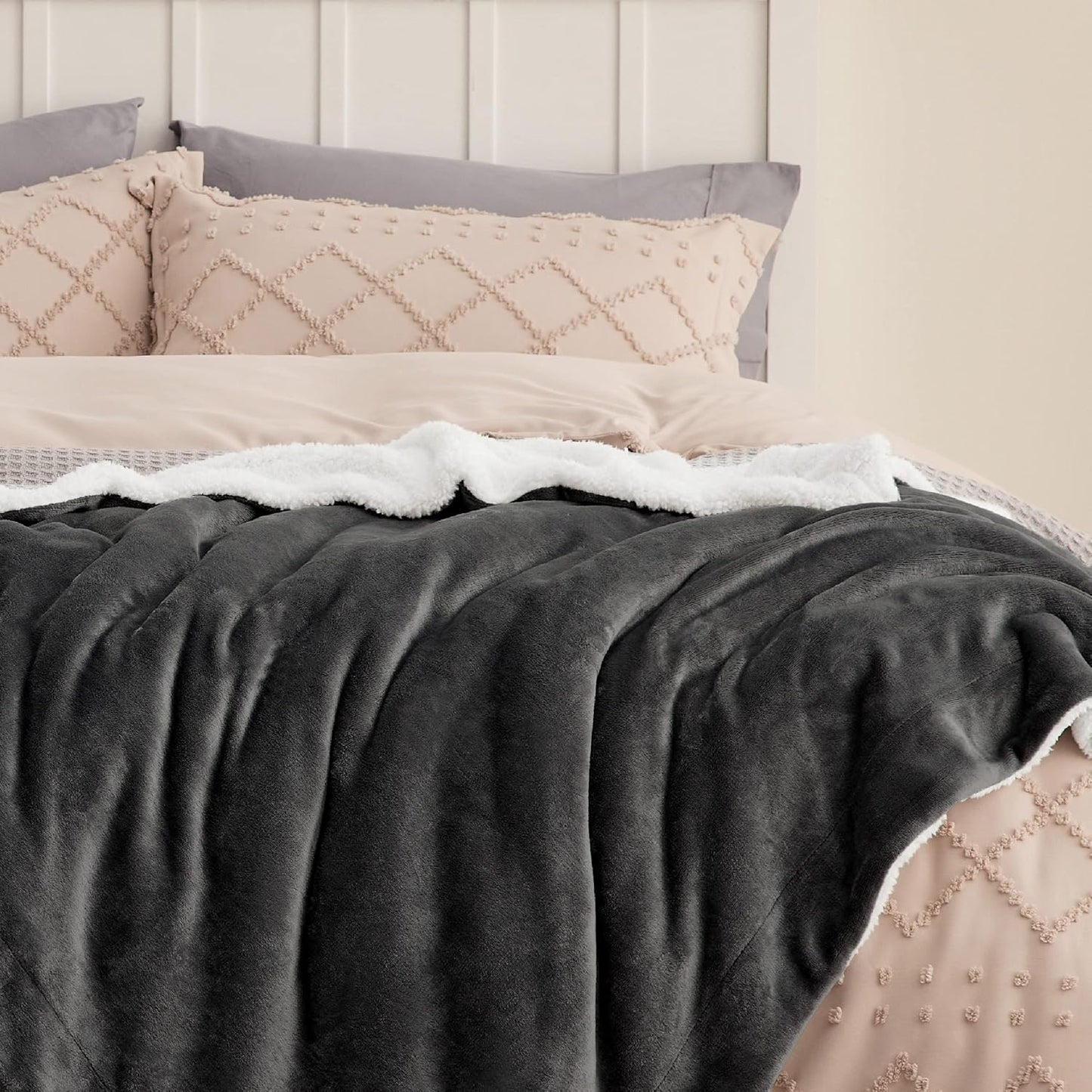 Gentlesoft Sherpa Fleece Throw Blanket for Couch - Thick and Warm, Soft Fuzzy Plush Throw Blanket for Winter, Charcoal, 50X60 Inches