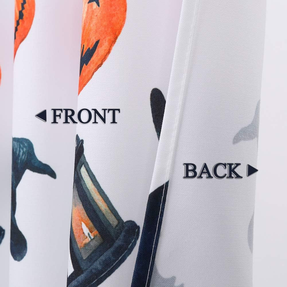 Halloween Kitchen Curtains 45 Inch Length, Pumpkins/Bats/Witch Hat/Lanterns Printed Halloween Decorations Short Tier Curtain Cafe Kitchen Curtains