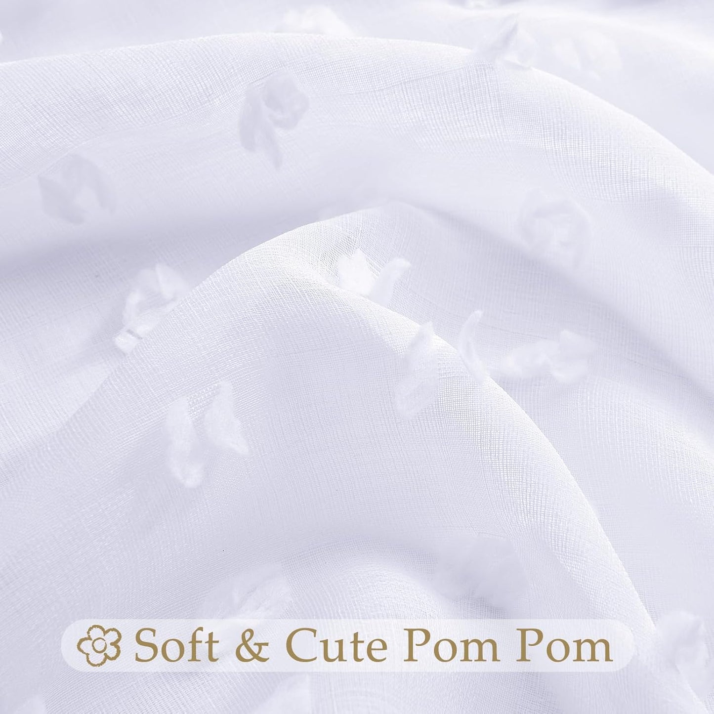Sheer Curtains 84 Inch Length 2 Panels Sets for Living Room Bedroom 52 Inch Width Farmhouse Boho Drapes Light Filtering Pom Pom Curtains Tufted Semi Sheer Kids Rod Pocket,White,W52Xl84