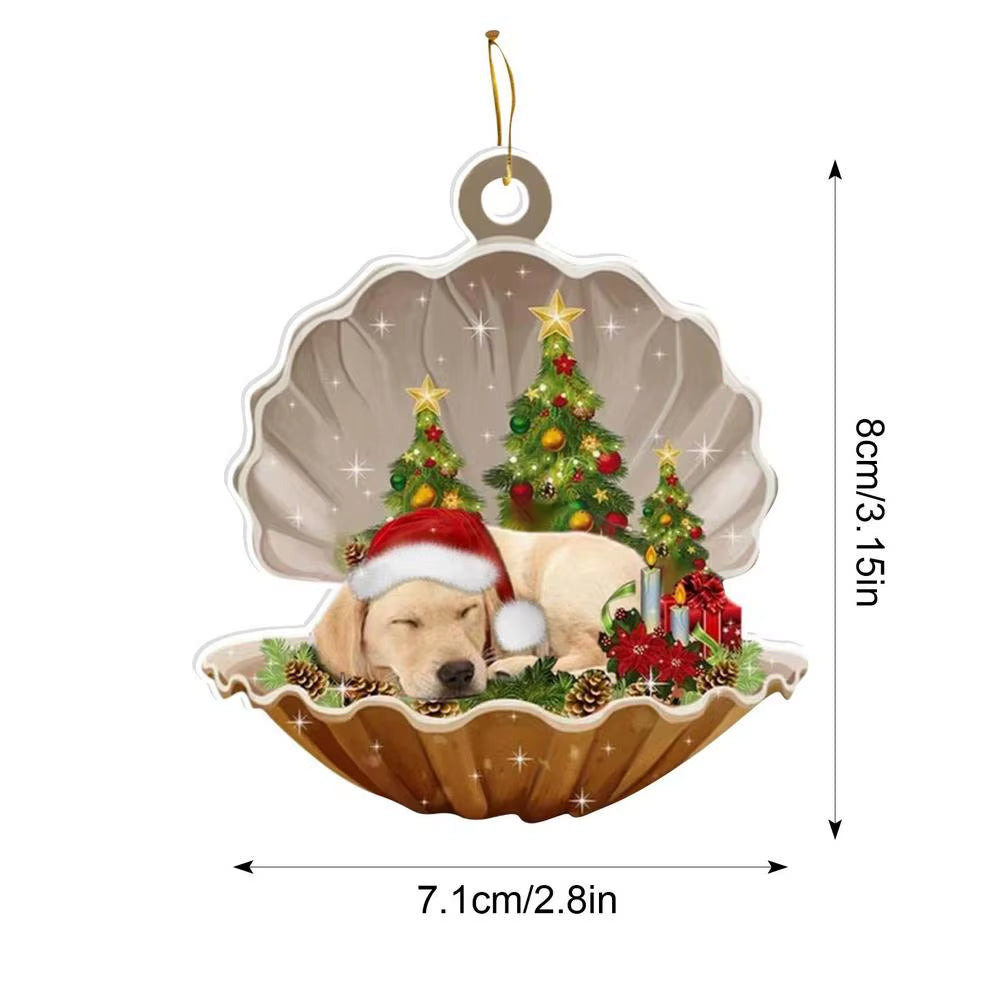 2024 2D Shell Christmas Dog Oranments Xmas Tree Flat Hanging Pendant Merry Navidad Decor Natal Gift for Kids Noel Happy New Year