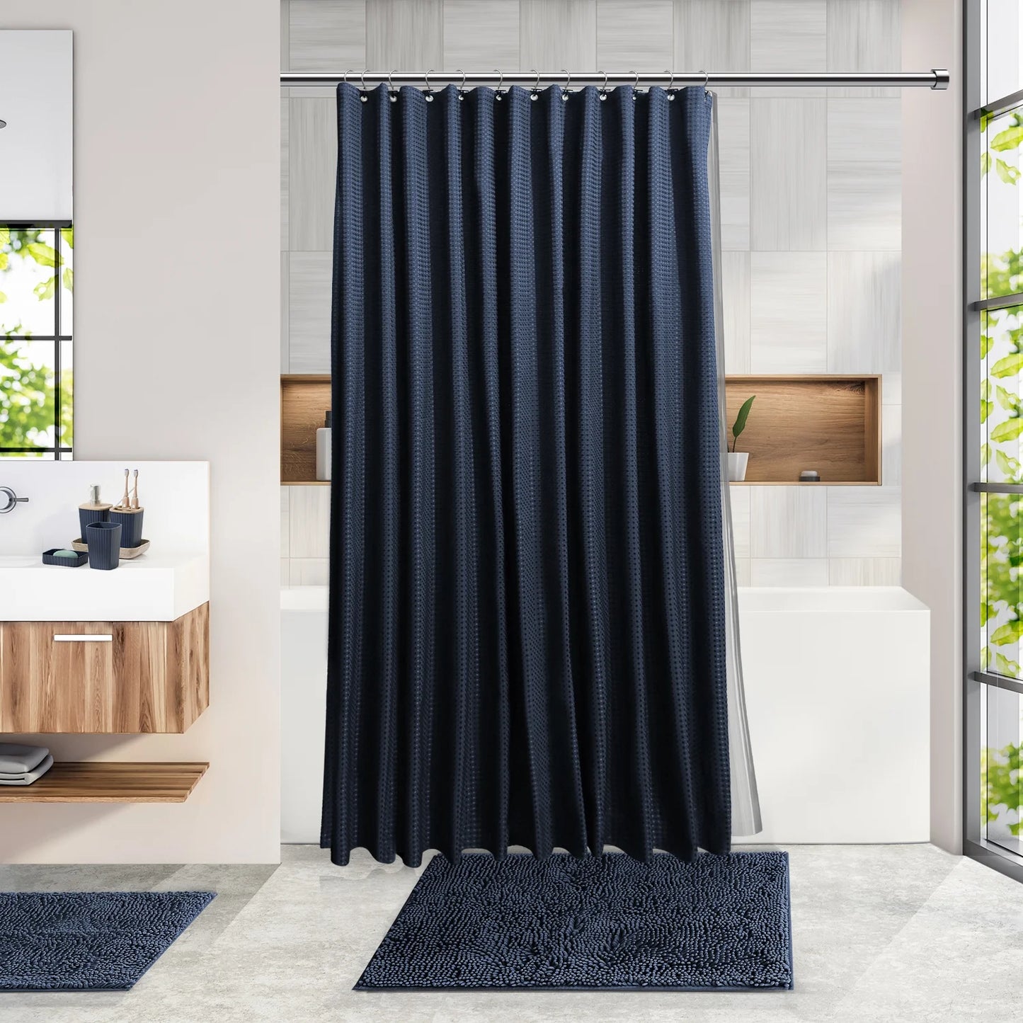 20 Piece Bamboo Bathroom Sets, Navy Blue Bathroom Accessories Sets for Minimalistic Bathroom Décor