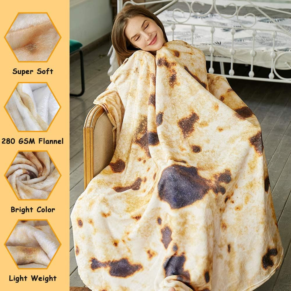 Burritos Tortilla Throw Blanket, Tortilla Wrap Blanket, Novelty Tortillas round Giant round Soft Blankets for Adults and Kids (Brown, 80 Inches)