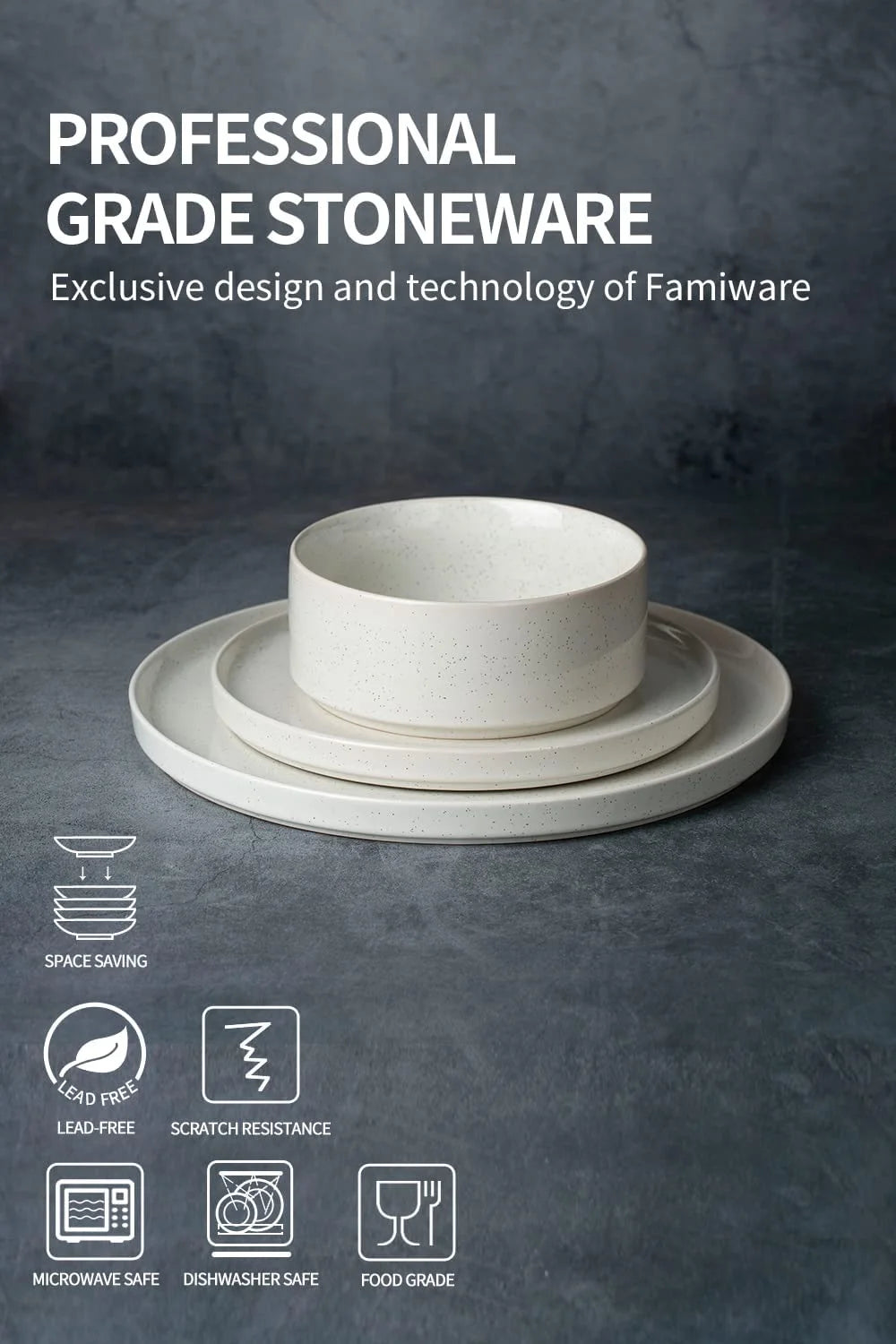 12 Piece Dinnerware Set, Stoneware Plates and Bowls Set, Dish Set for 4, White