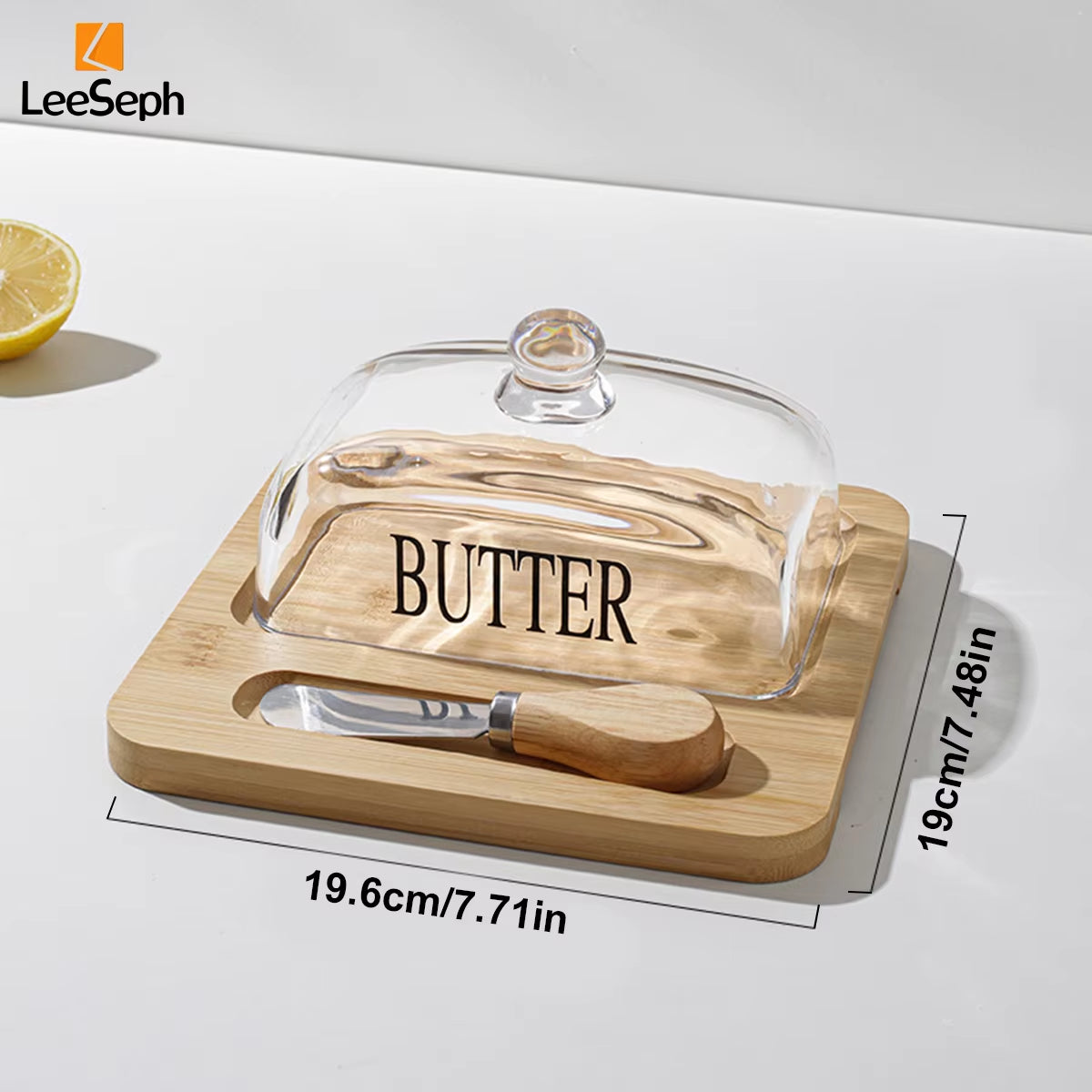 Bamboo Butter Dish with Glass Lid and Cutter, Reusable Butter Storage Dish Butter Case, Butter Container, Kitchen Tool