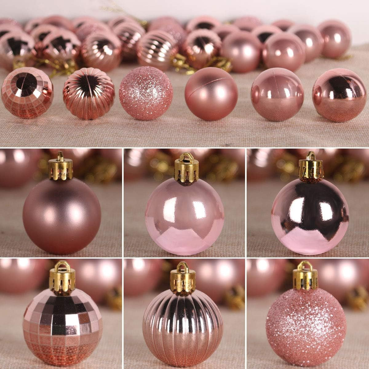 Christmas Balls Ornaments for Xmas Tree - Shatterproof Christmas Tree Decorations Small Hanging Ball Rose Gold 1.6 Inch X 36 Pack
