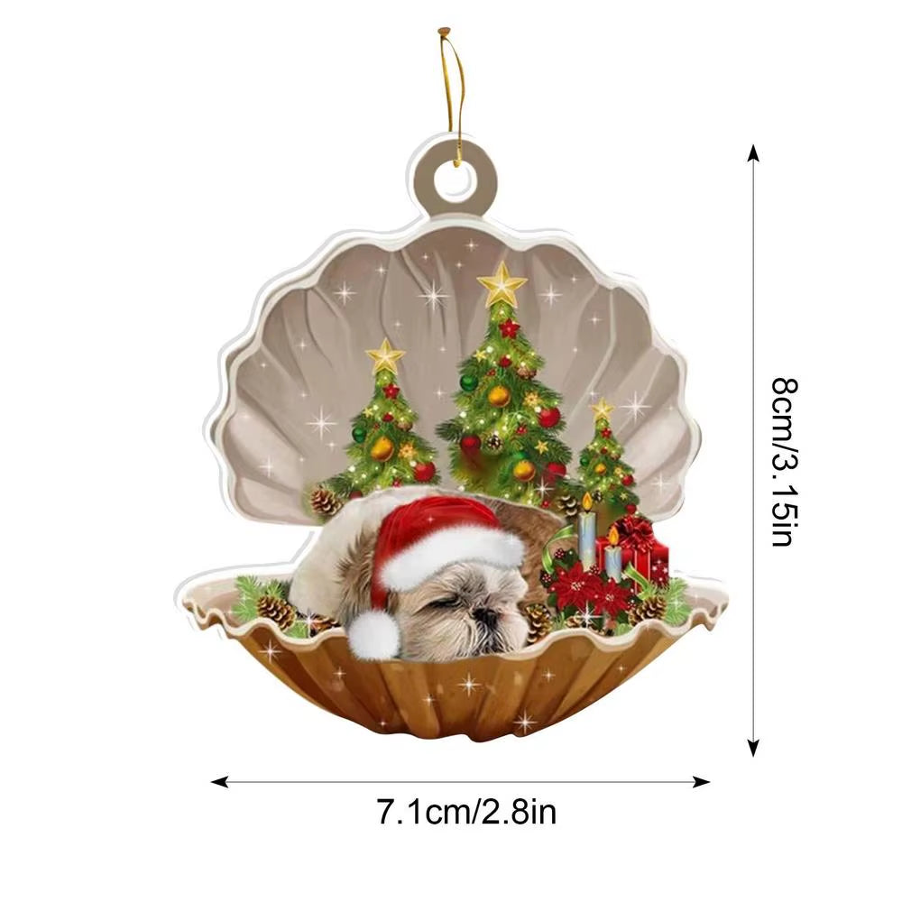 2024 2D Shell Christmas Dog Oranments Xmas Tree Flat Hanging Pendant Merry Navidad Decor Natal Gift for Kids Noel Happy New Year