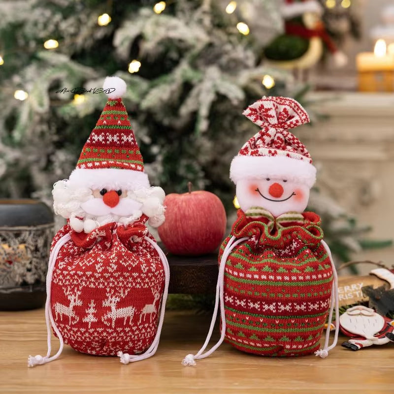 Christmas Knitted Gift Bags Set Apple Doll Elk Santa Bear Design Candy Storage Xmas Party Favors New Year Holiday Gifts