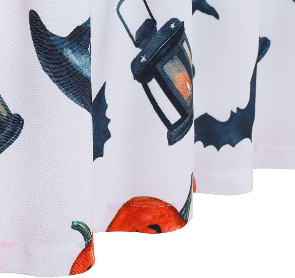 Halloween Kitchen Curtains 45 Inch Length, Pumpkins/Bats/Witch Hat/Lanterns Printed Halloween Decorations Short Tier Curtain Cafe Kitchen Curtains