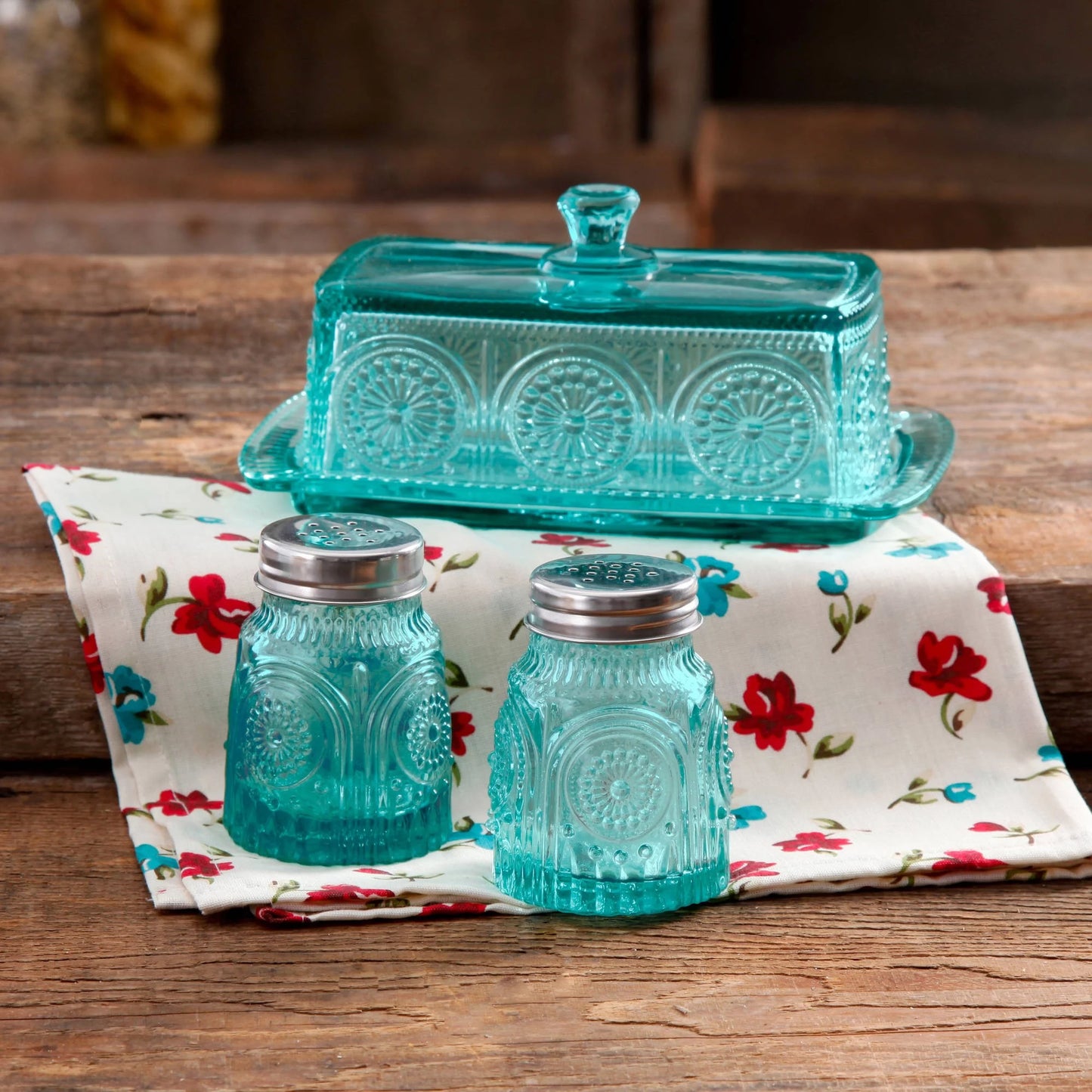 Adeline Glass Butter Dish with Salt and Pepper Shaker Set