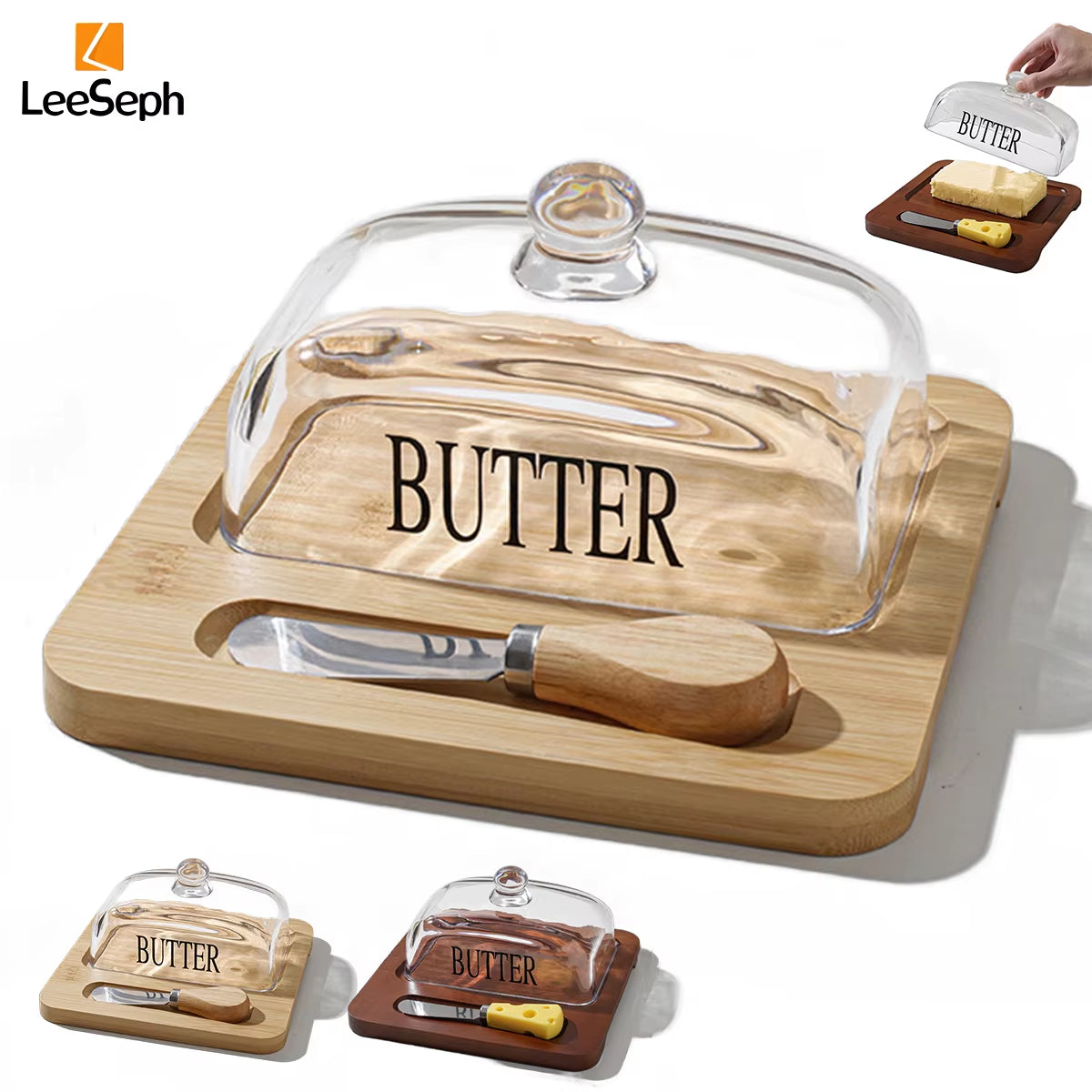 Bamboo Butter Dish with Glass Lid and Cutter, Reusable Butter Storage Dish Butter Case, Butter Container, Kitchen Tool