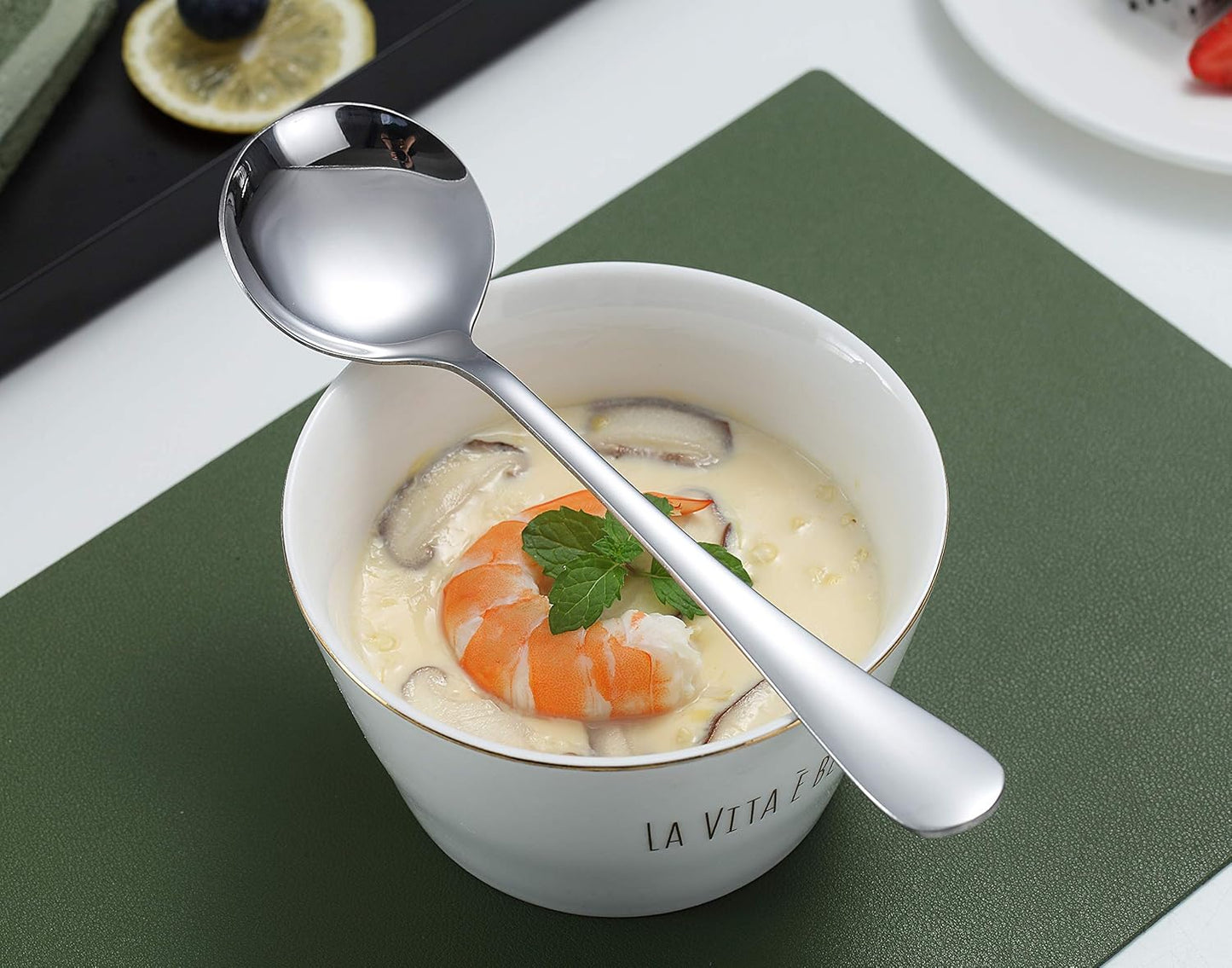6-Piece Stainless Steel round Soup Spoons - Dinner & Table Spoons, Silverware Set, Dishwasher Safe