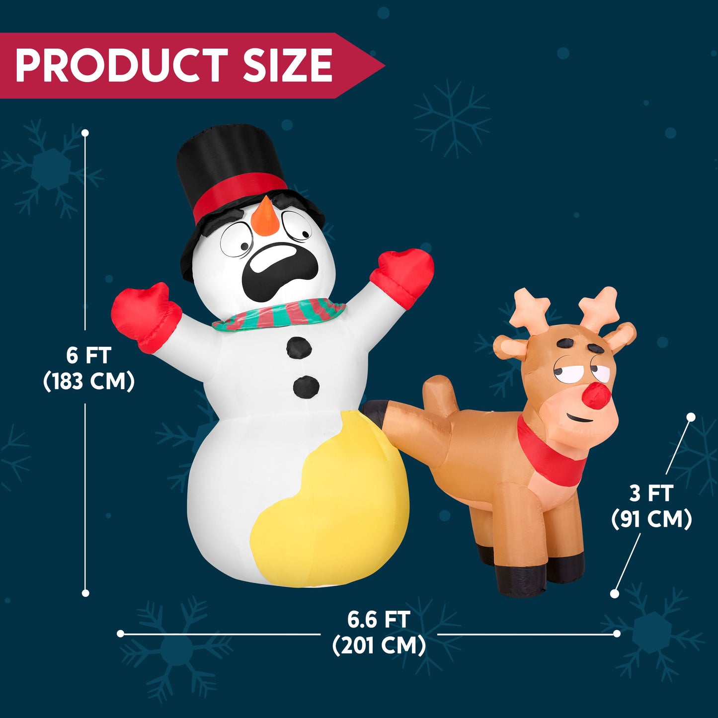 6.6 Ft Christmas Inflatables Reindeer Snowman Outdoor Decorations,Christmas Reindeer Peeing on Snowman Blow Ups Yard with Built-In Leds for Holiday Party Garden Lawn Decor
