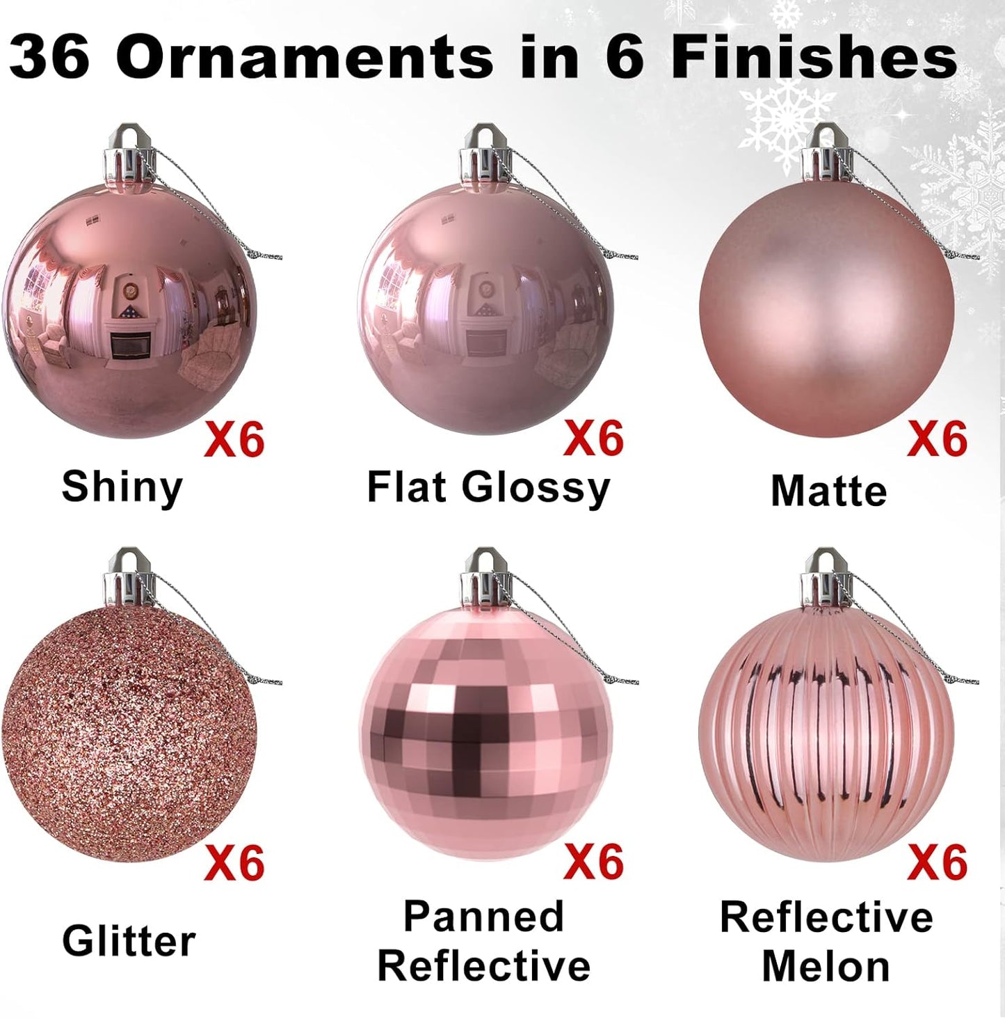 Christmas Balls Ornaments for Xmas Tree - Shatterproof Christmas Tree Decorations Small Hanging Ball Rose Gold 1.6 Inch X 36 Pack