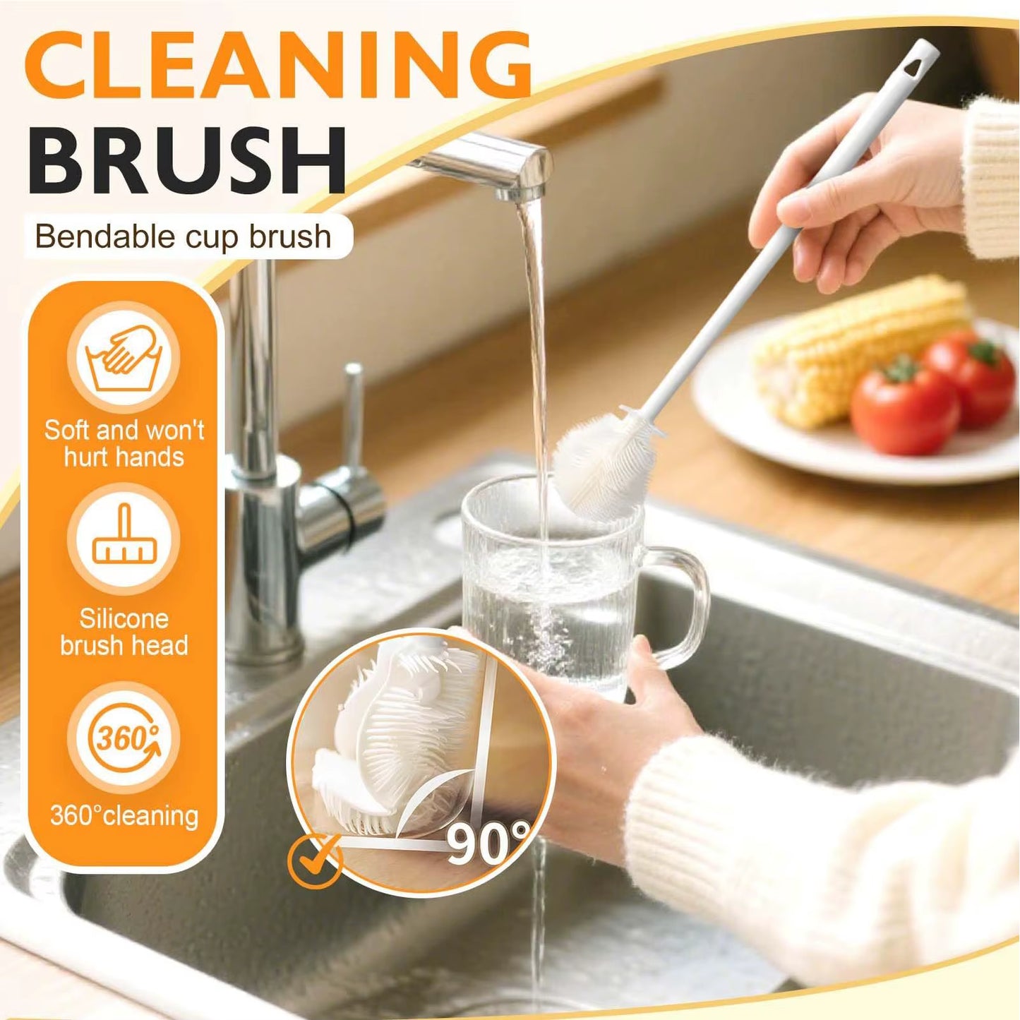 Water Bottle Brush 360 Flexible Wine Cup Washer Brush Baby Water Bottle Scrubber Long Handle Washer for Tumblers Mugs Flasks