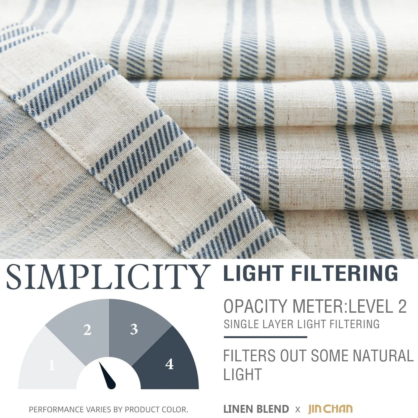 Blue Striped Curtains Linen Farmhouse Living Room Curtains Ticking Stripe Curtains Rustic Pinstripe Curtains Grommet 2 Panels 50" X 63"