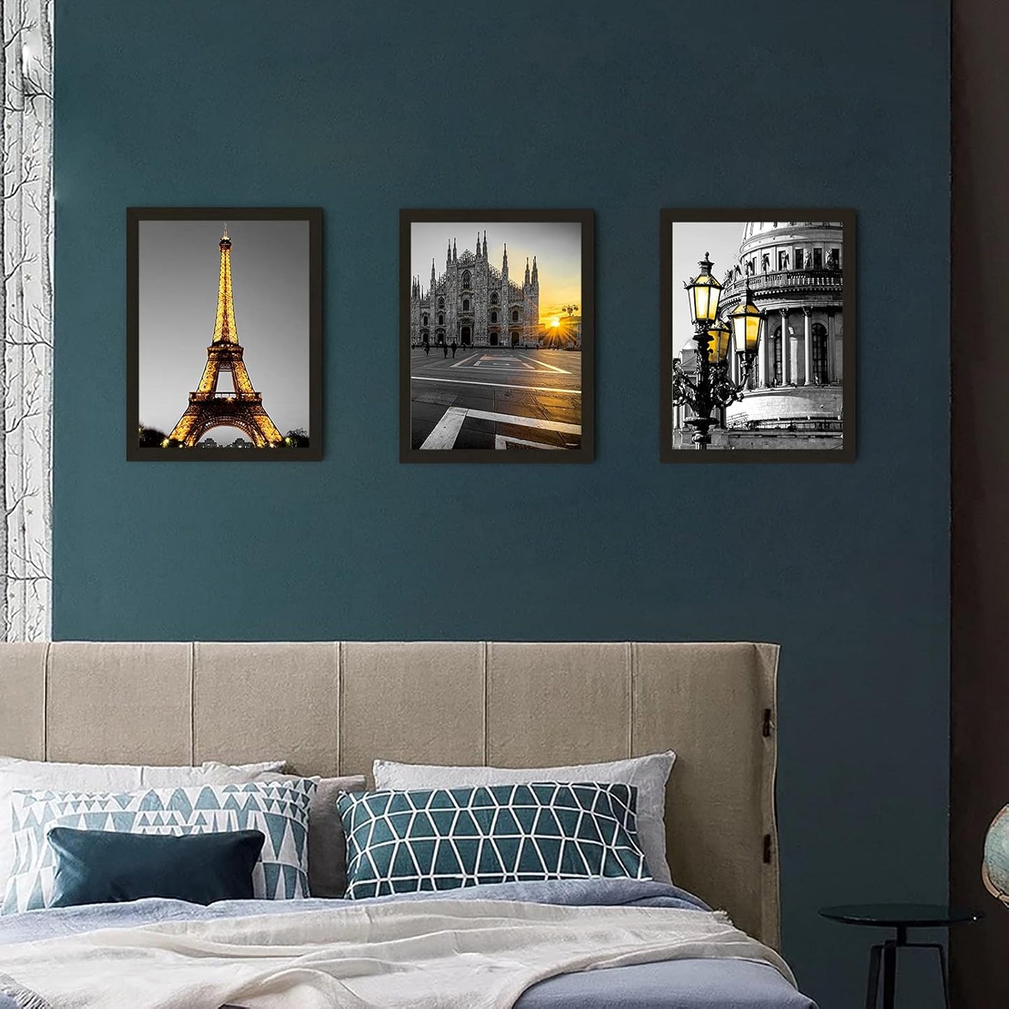 Framed Paris Wall Art Set of 3-12 X 16 Inch Black White Eiffel Tower Pictures for Bedroom & Living Room Decor | Modern Trendy Parisian Themed Wall Decor