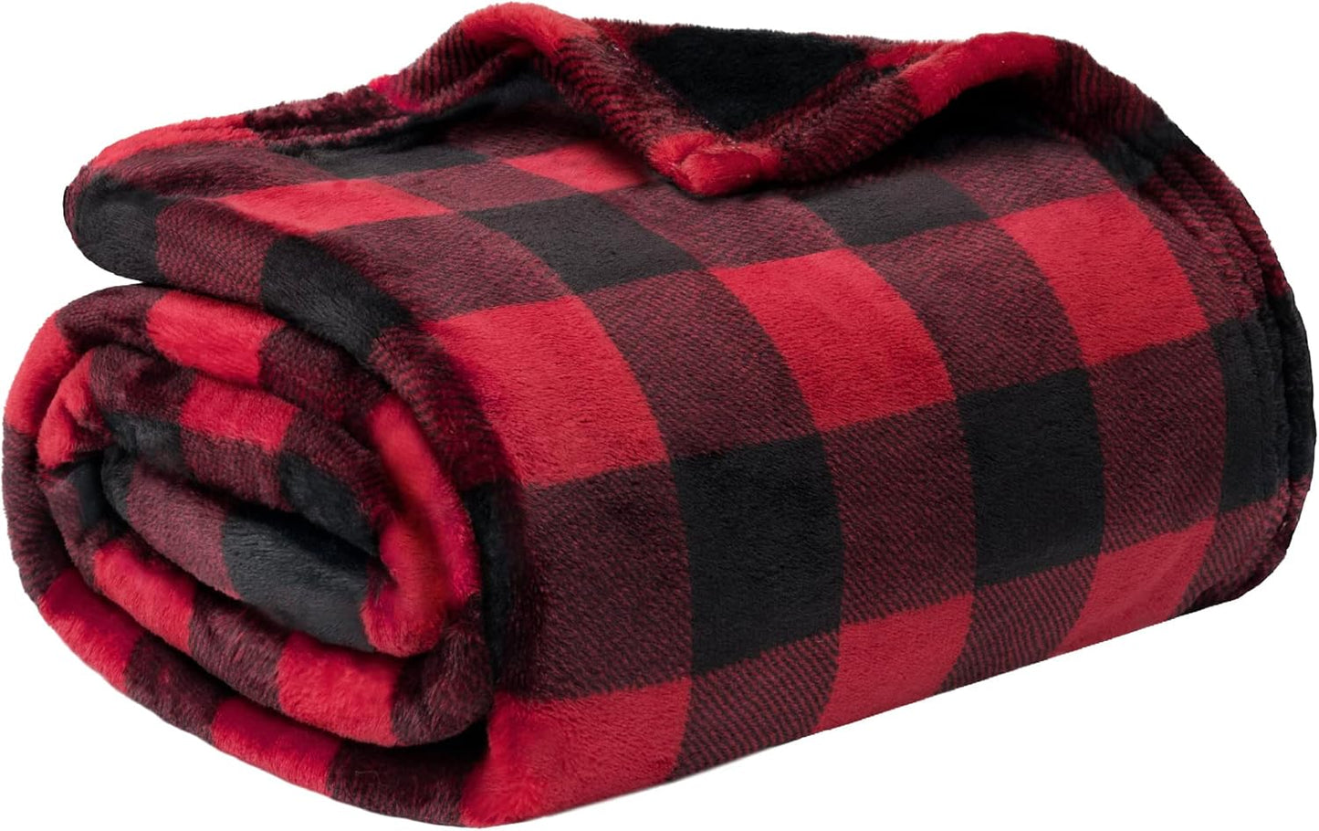 Black and Red Buffalo Plaid Fleece Bed Blanket King Size, Soft Checkered Flannel Blanket for Sofa, Plaid Christmas Couch Throw Bed, Warm Cozy Decorative Blanket Fall Decor Gift, 90X90