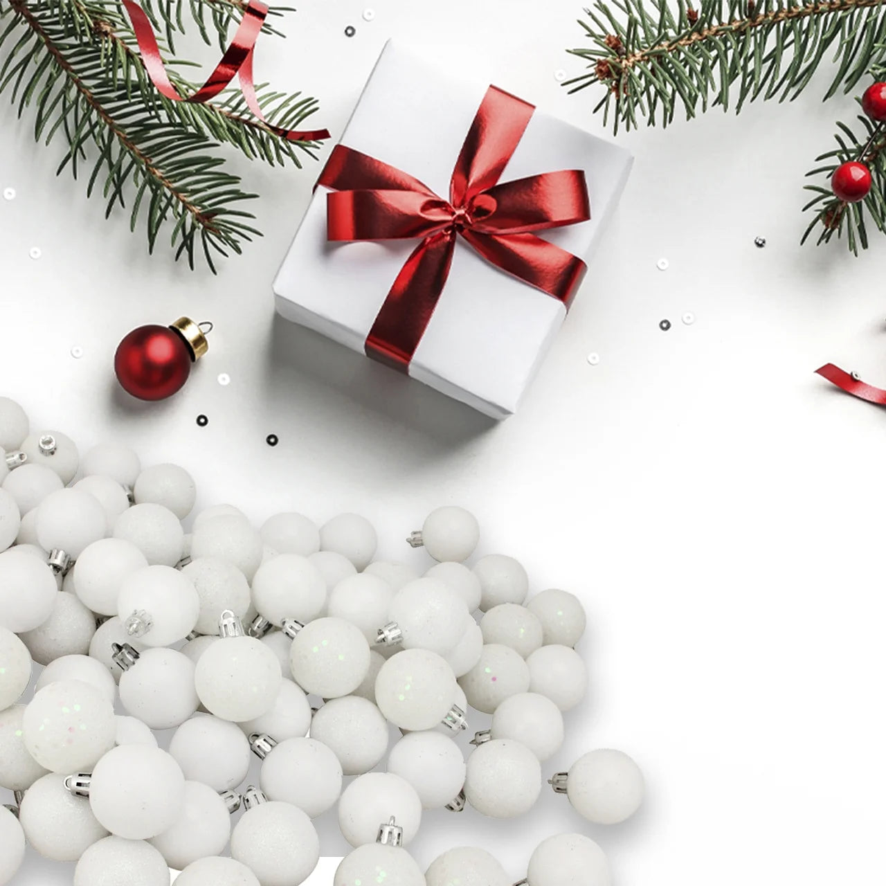 96Ct White Shatterproof 4-Finish Christmas Ball Ornaments 1.5" (40Mm)