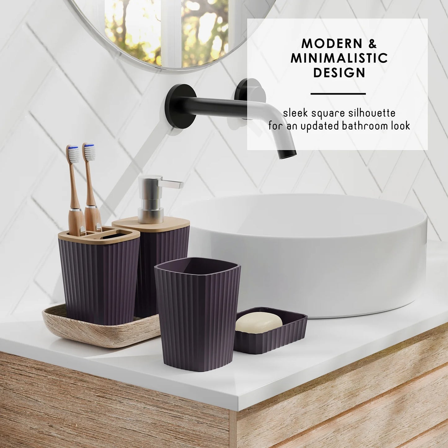 20 Piece Bamboo Bathroom Sets, Purple Bathroom Accessories Sets for Minimalistic Bathroom Décor