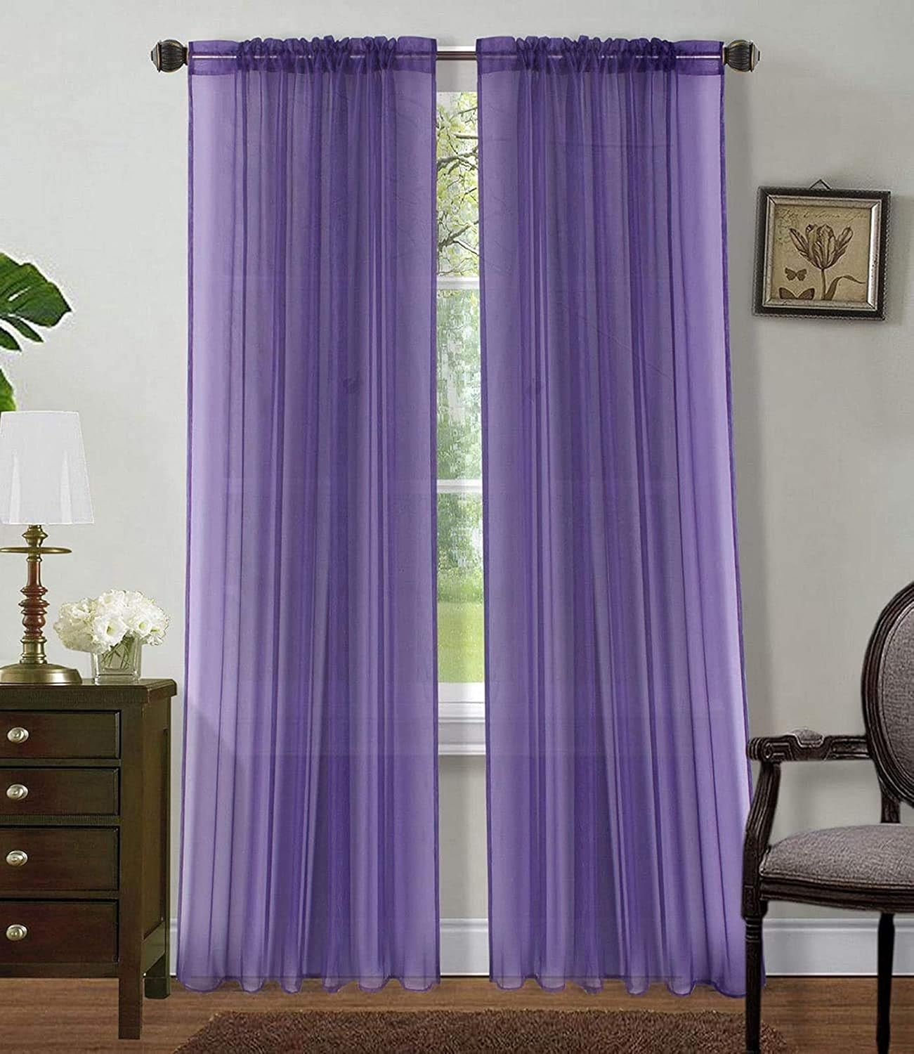 Purple Sheer Curtains - 84 Inches Length, 2 Panels Set Sheer Drapes, Light Filtering Textured Window Curtain for Living Room, Bedroom, Kitchen, and Dining Room - 54"X84", Purple