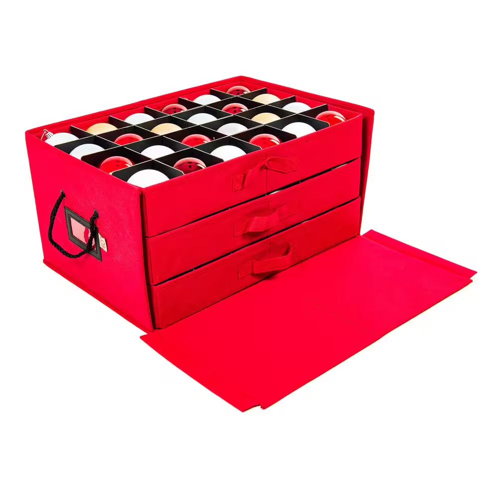 3-Drawer Christmas Ornament Storage Box (72 Ornaments) - Red
