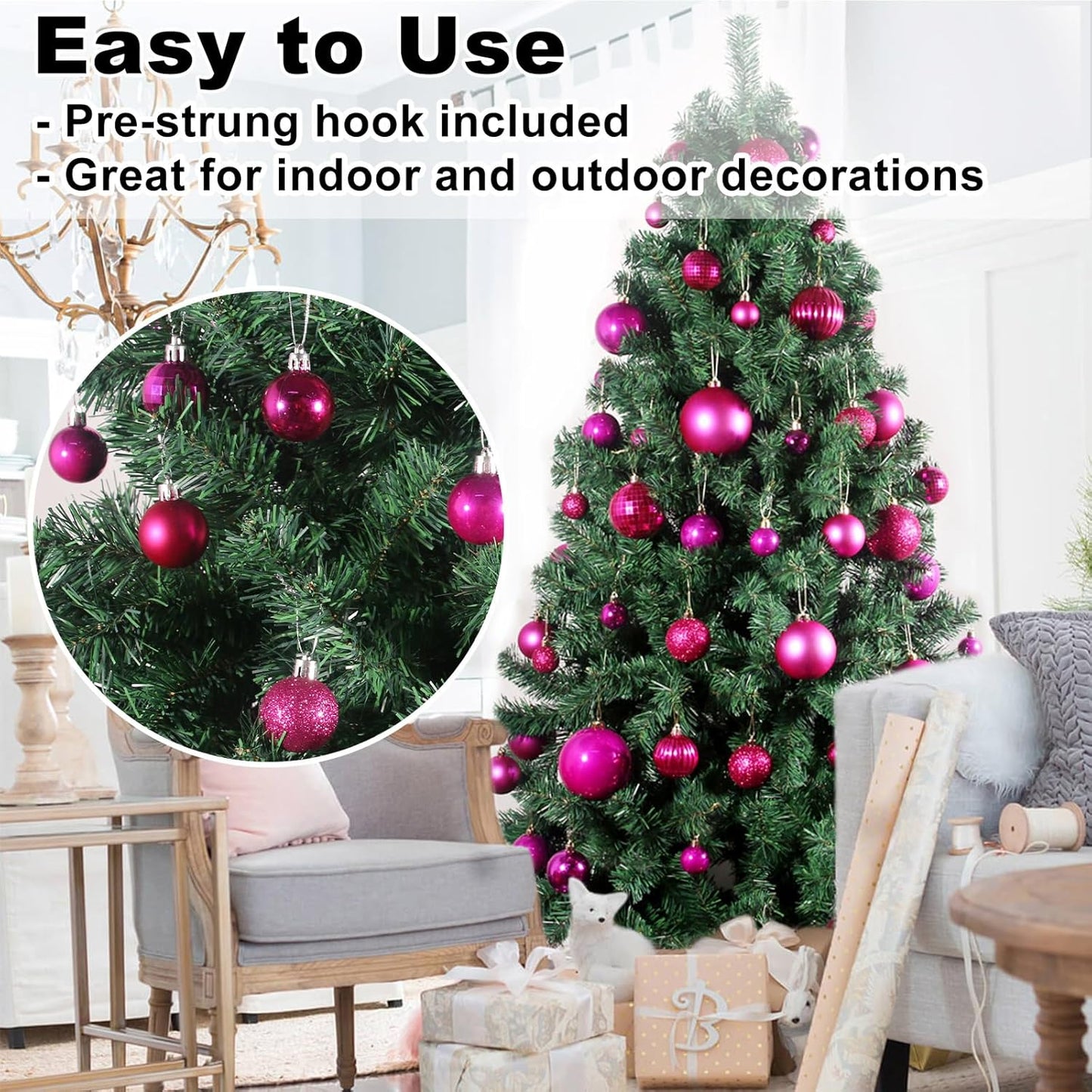Fuchsia 1.6" Small Christmas Balls Christmas Tree Decoration Ornaments Shatterproof Hanging Balls for Birthday Halloween Holiday Wedding Decorations Set of 36Pcs