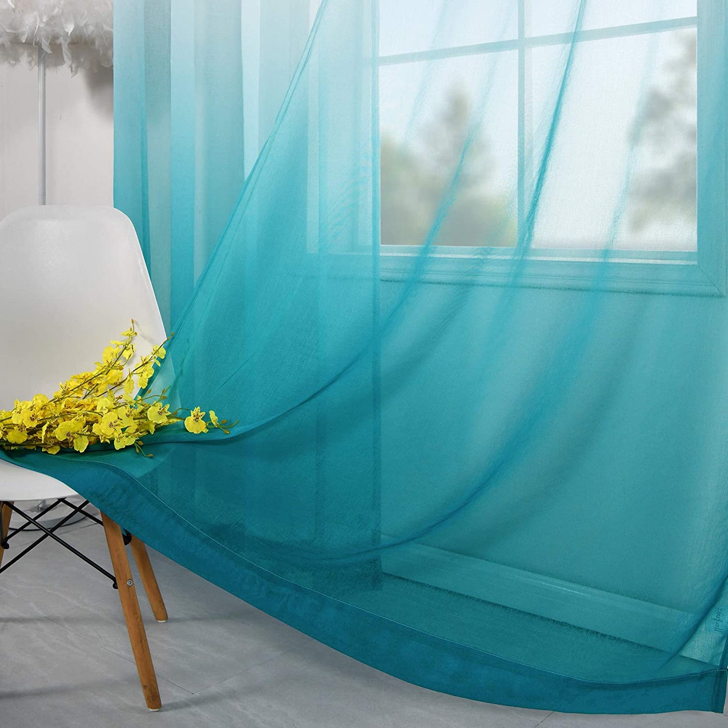 Teal Curtains 84 Inch Length for Bedroom Coastal Decor Pair Set 2 Panels Ombre Aqua Blue Turquoise Gradient Grommet Window Sheer Transparent Beach Curtains for Living Room Dining 52X84 Long