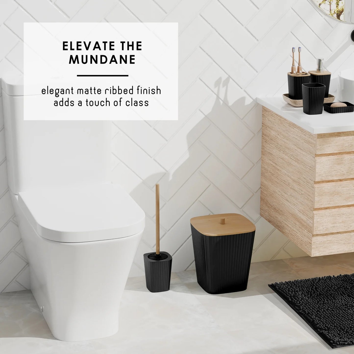 22 Piece Bamboo Bathroom Sets, Black Bathroom Accessories Set for Minimalistic Bathroom Décor