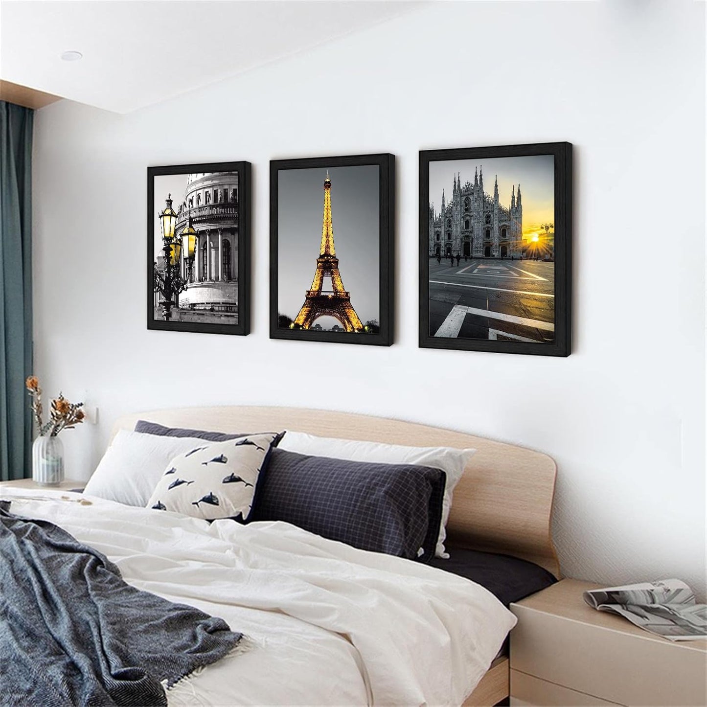 Framed Paris Wall Art Set of 3-12 X 16 Inch Black White Eiffel Tower Pictures for Bedroom & Living Room Decor | Modern Trendy Parisian Themed Wall Decor