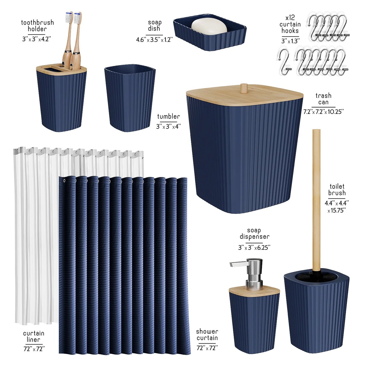 20 Piece Bamboo Bathroom Sets, Navy Blue Bathroom Accessories Sets for Minimalistic Bathroom Décor
