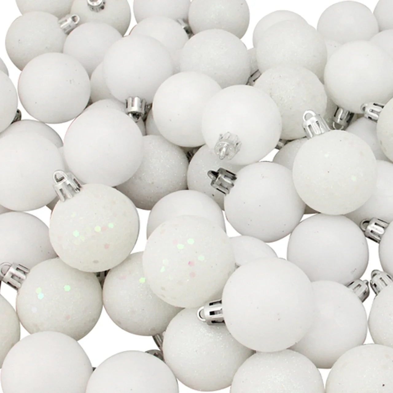 96Ct White Shatterproof 4-Finish Christmas Ball Ornaments 1.5" (40Mm)
