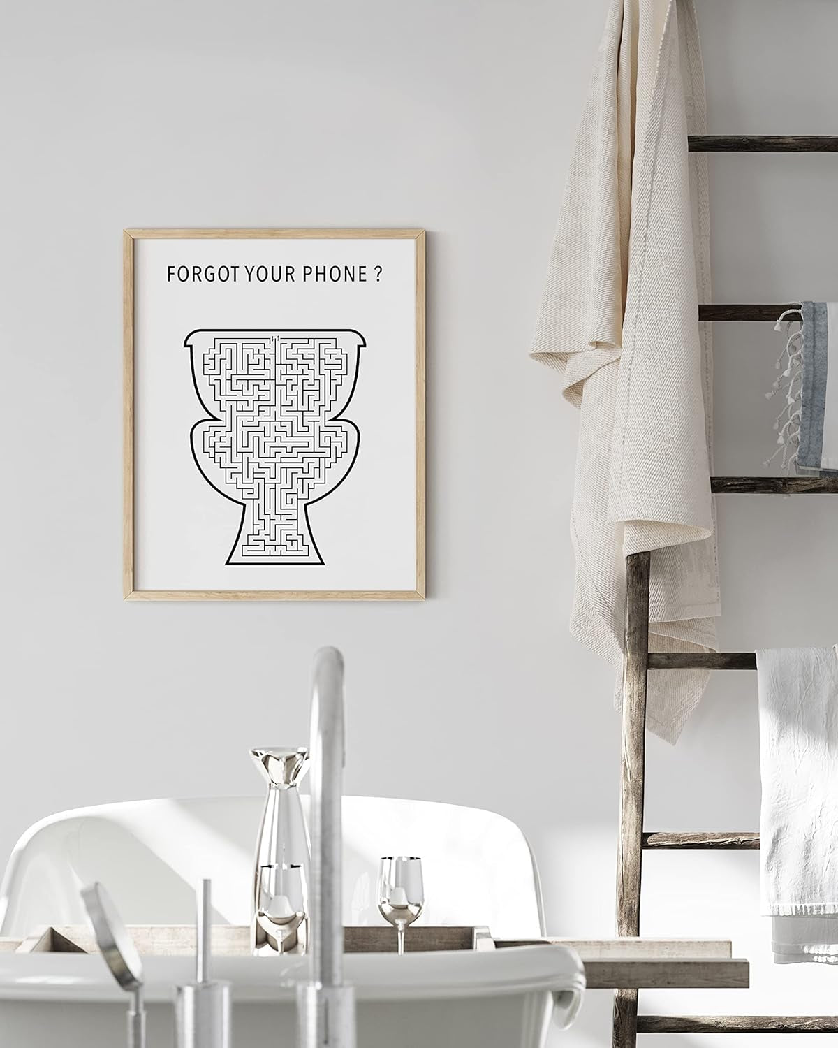 Funny Bathroom Wall Art | Toilet Humor Poster, Beige Framed Guest Bathroom Sign, Funny Decor | 12"X16"