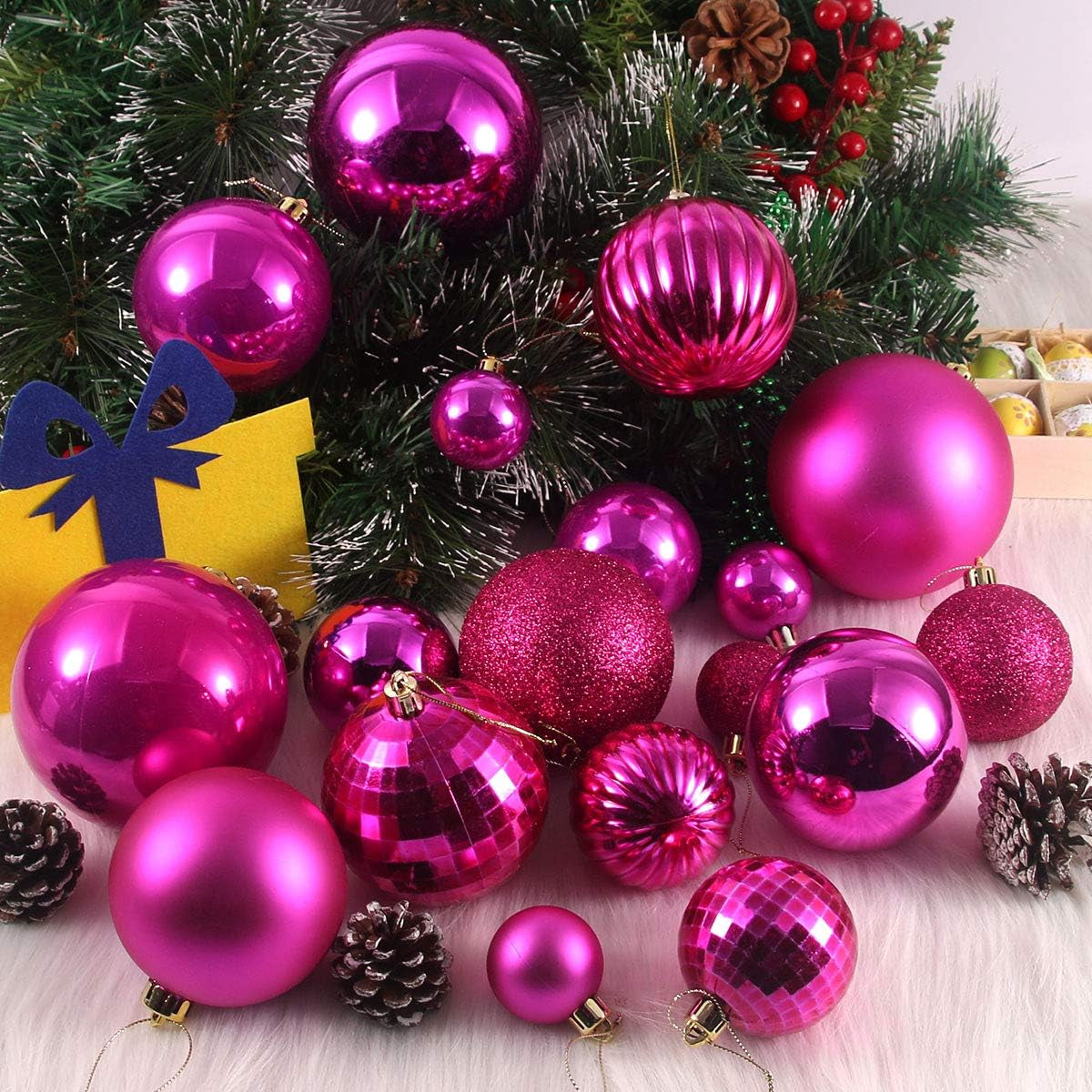 Fuchsia 1.6" Small Christmas Balls Christmas Tree Decoration Ornaments Shatterproof Hanging Balls for Birthday Halloween Holiday Wedding Decorations Set of 36Pcs
