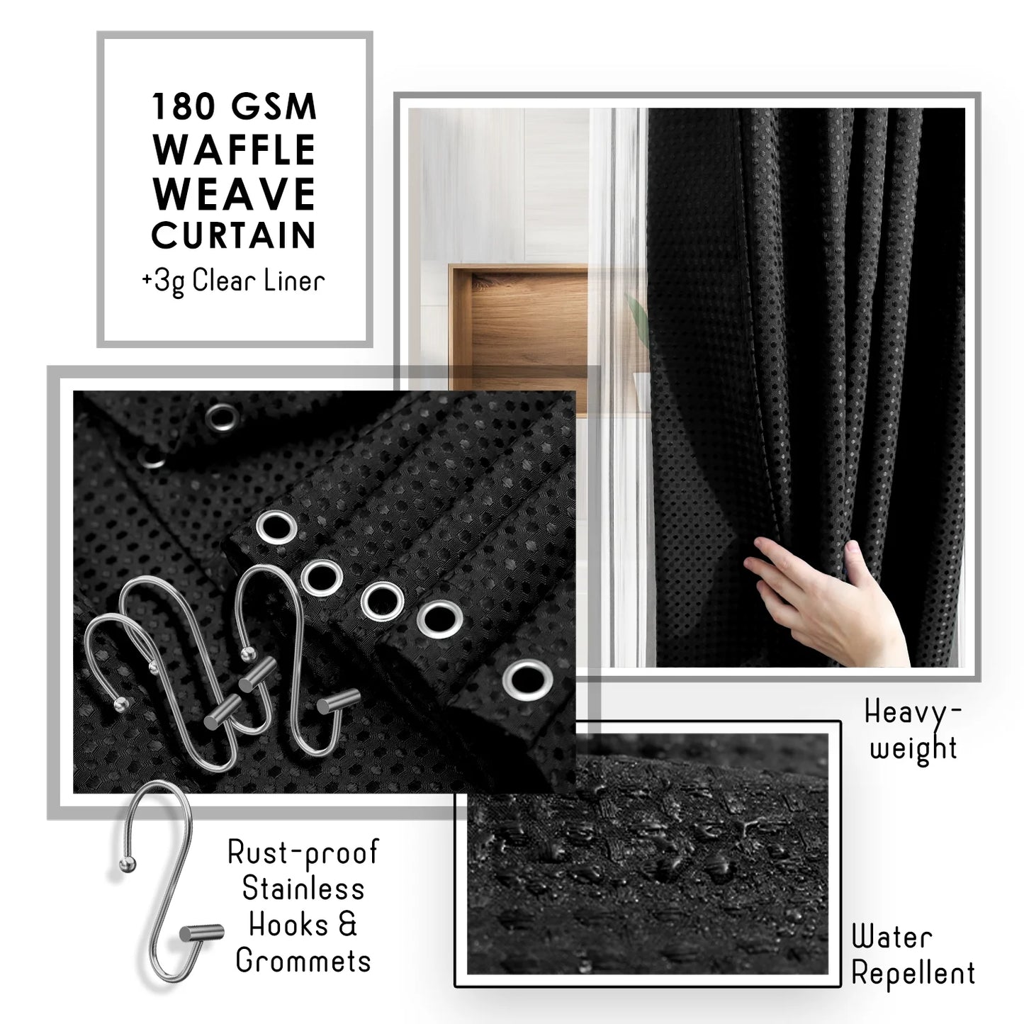20 Piece Bamboo Bathroom Sets, Black Bathroom Accessories Set with Shower Curtain