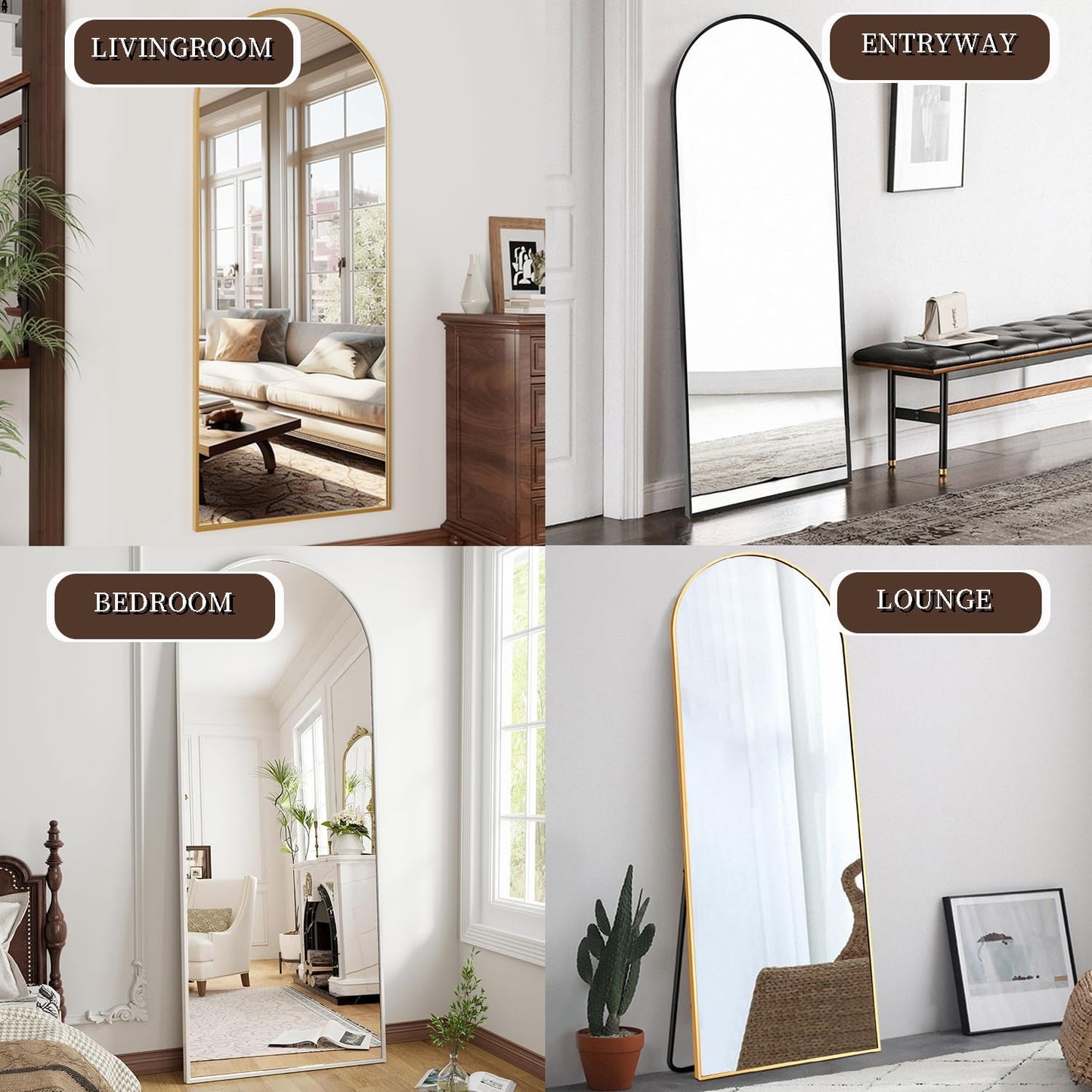 Full Length Mirror, 65"X22" Arched Full Body Mirror, Hanging, Leaning or Standing, Wall Mounted for Bedroom Living Room, Black