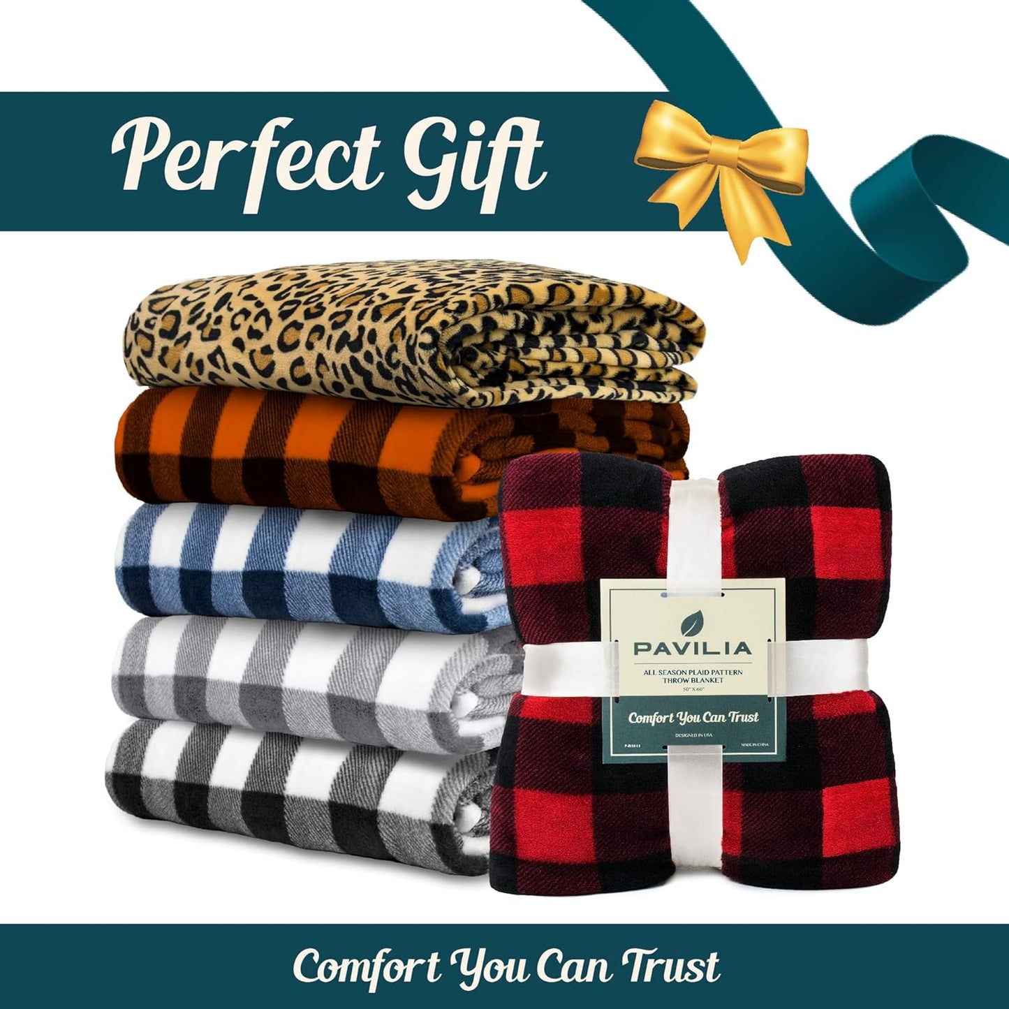 Black and Red Buffalo Plaid Fleece Bed Blanket King Size, Soft Checkered Flannel Blanket for Sofa, Plaid Christmas Couch Throw Bed, Warm Cozy Decorative Blanket Fall Decor Gift, 90X90