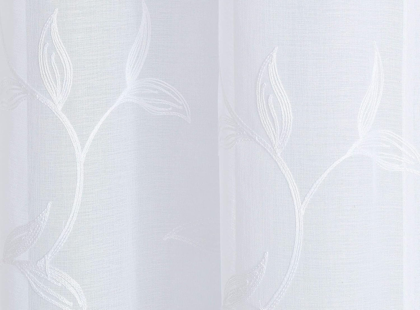 Pair of 2 Sheer White Curtains with White Leaf Embroidery. Modern Farmhouse Curtains for Living Room, for Kitchen or Bedroom Decor. (Maria 54 X 63 White)