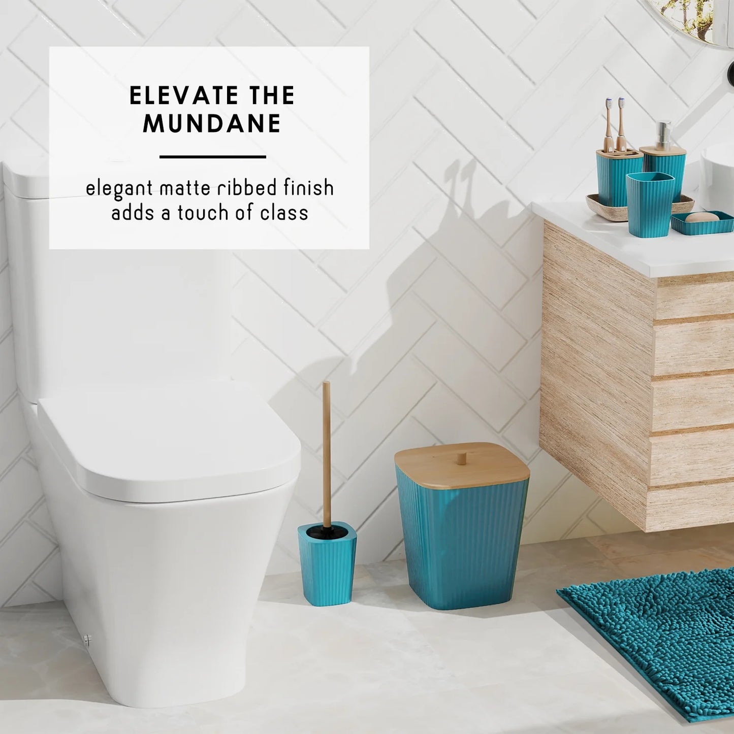 22 Piece Bamboo Bathroom Sets, Teal Blue Bathroom Accessories Sets for Minimalistic Bathroom Décor